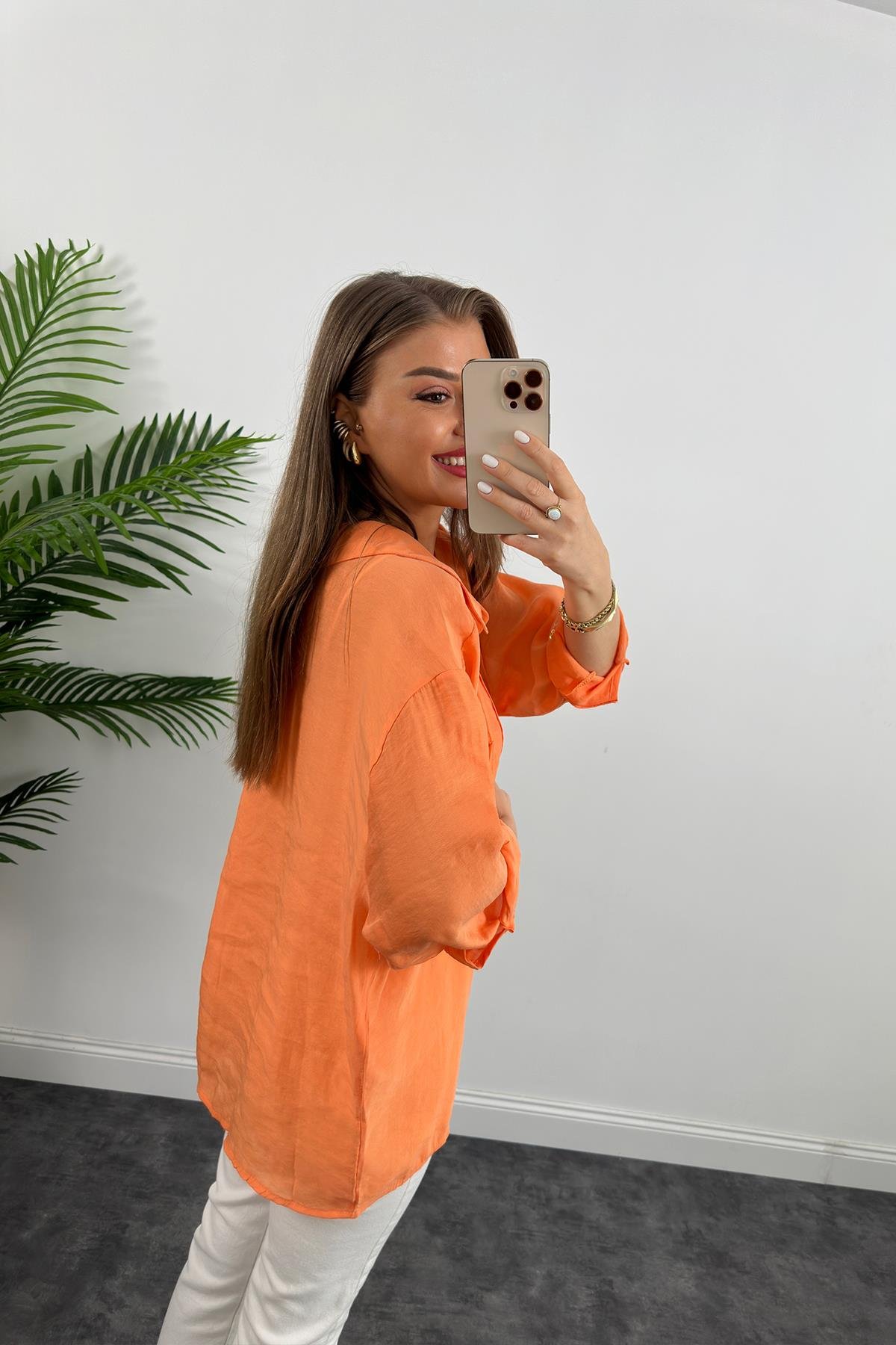 Lüx Kalite Basic Salaş Tensel Gömlek Oranj