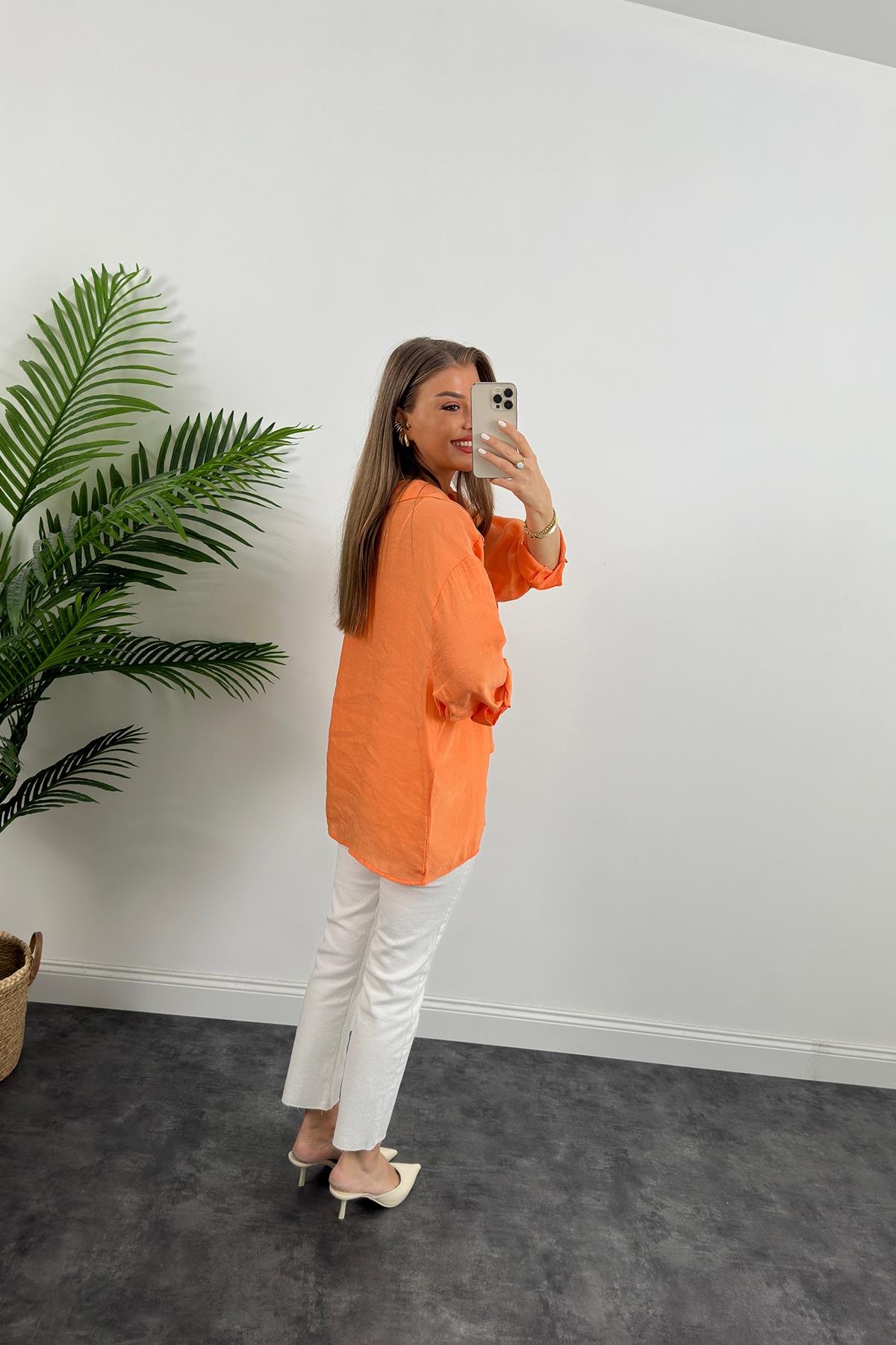 Lüx Kalite Basic Salaş Tensel Gömlek Oranj