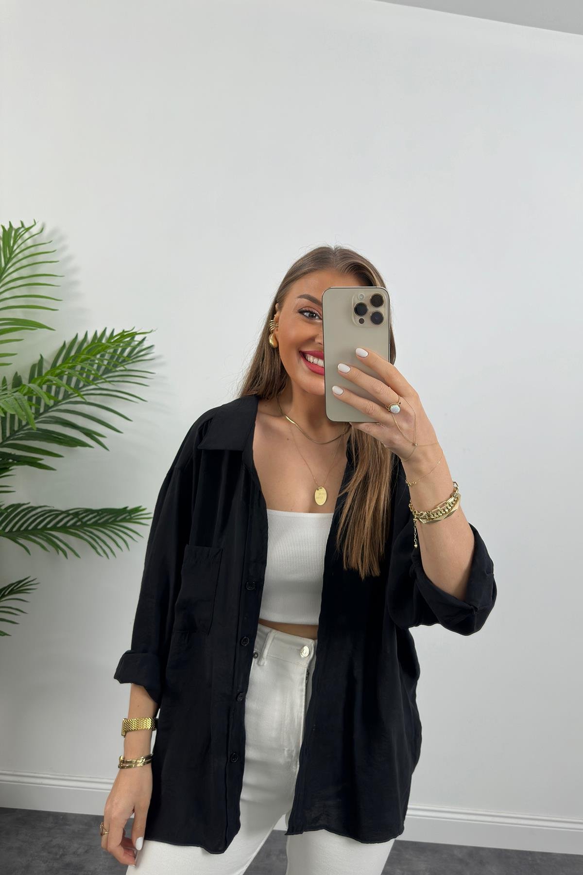 Lüx Kalite Basic Salaş Tensel Gömlek Siyah