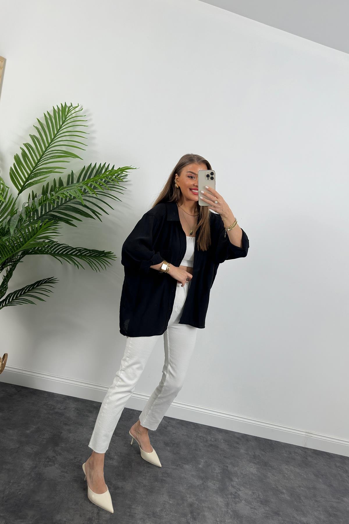 Lüx Kalite Basic Salaş Tensel Gömlek Siyah