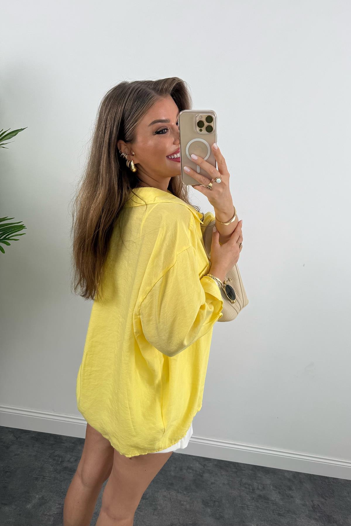 Lüx Kalite Basic Salaş Tensel Gömlek Sarı