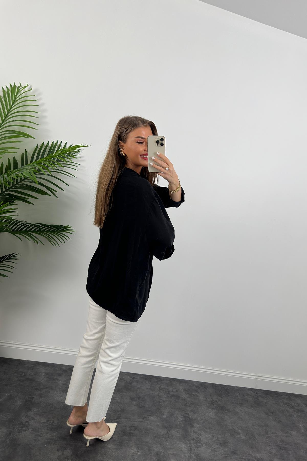 Lüx Kalite Basic Salaş Tensel Gömlek Siyah