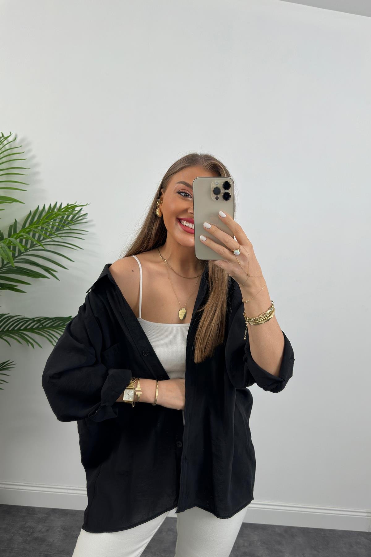 Lüx Kalite Basic Salaş Tensel Gömlek Siyah