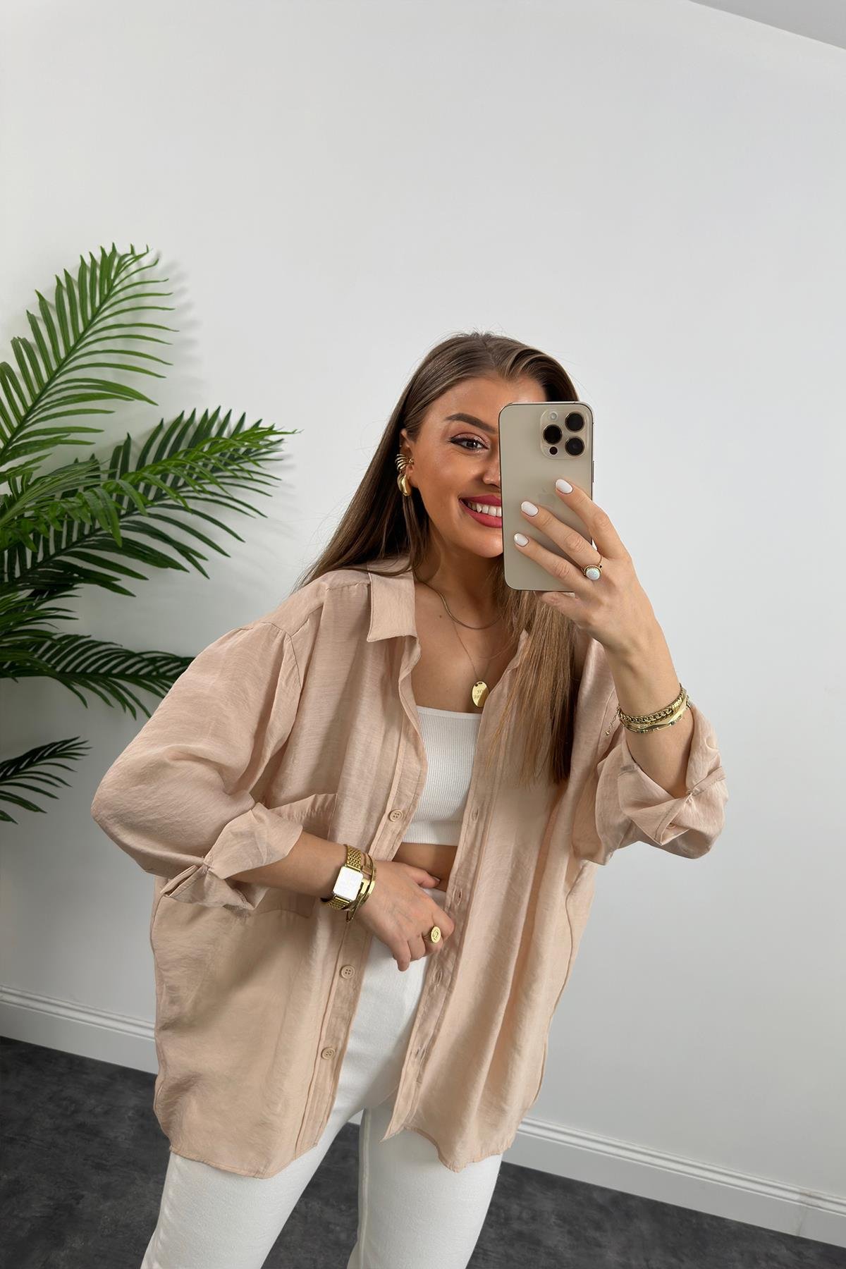 Lüx Kalite Basic Salaş Tensel Gömlek Taş