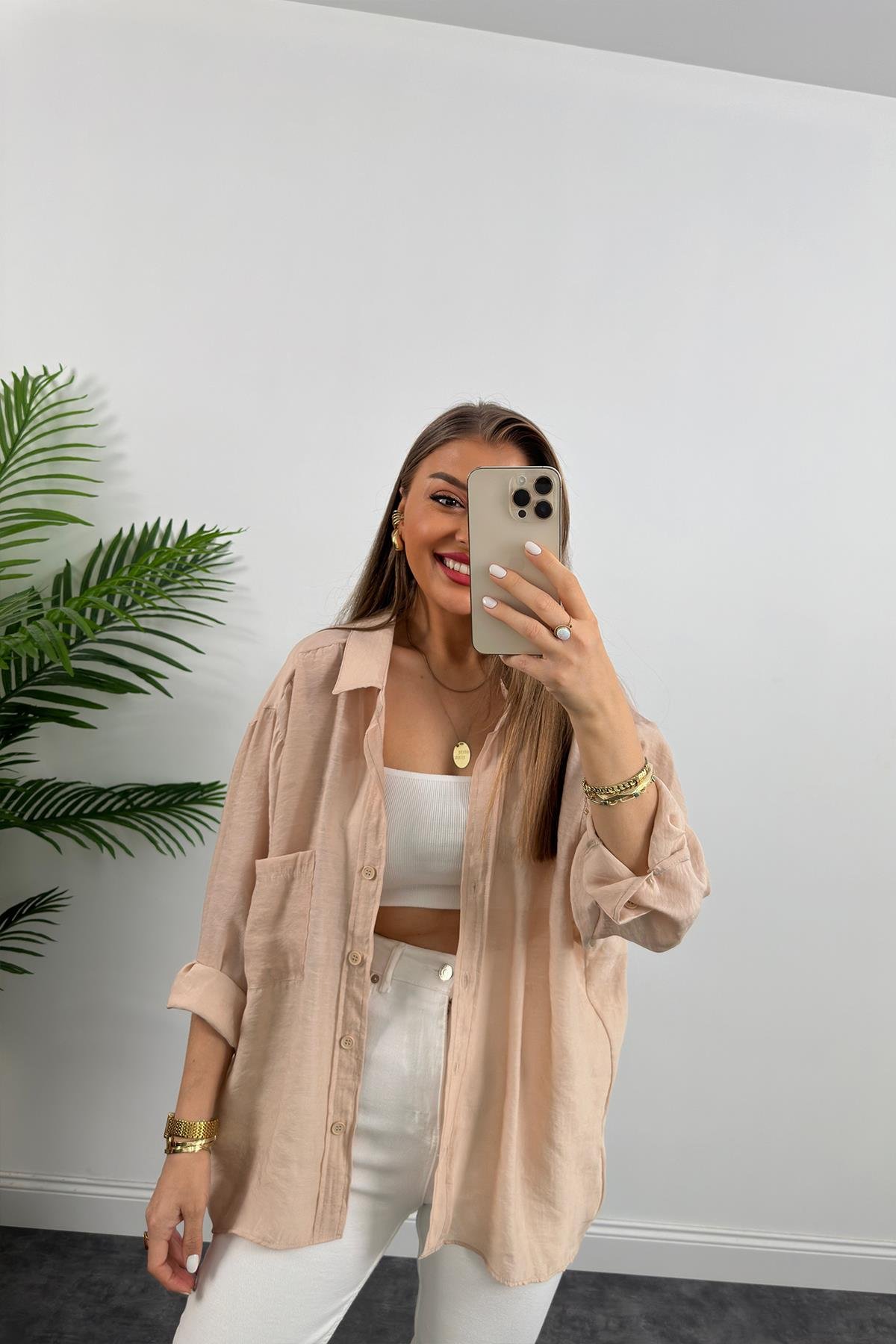 Lüx Kalite Basic Salaş Tensel Gömlek Taş