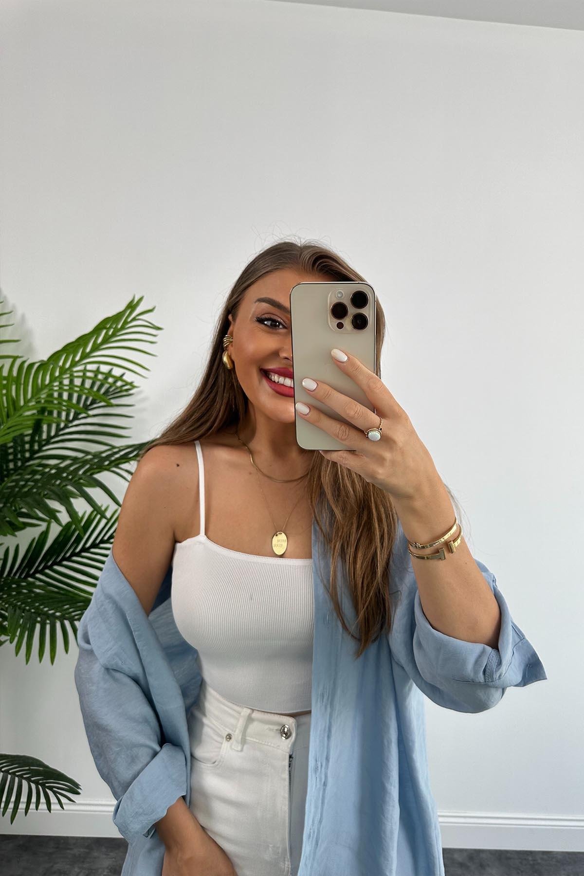 Lüx Kalite Basic Salaş Tensel Gömlek Tatlı Mavi