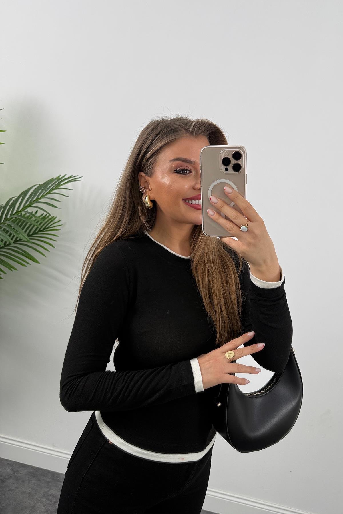 Lüx Kalite Çift Biyeli İnce Pamuklu Triko Siyah