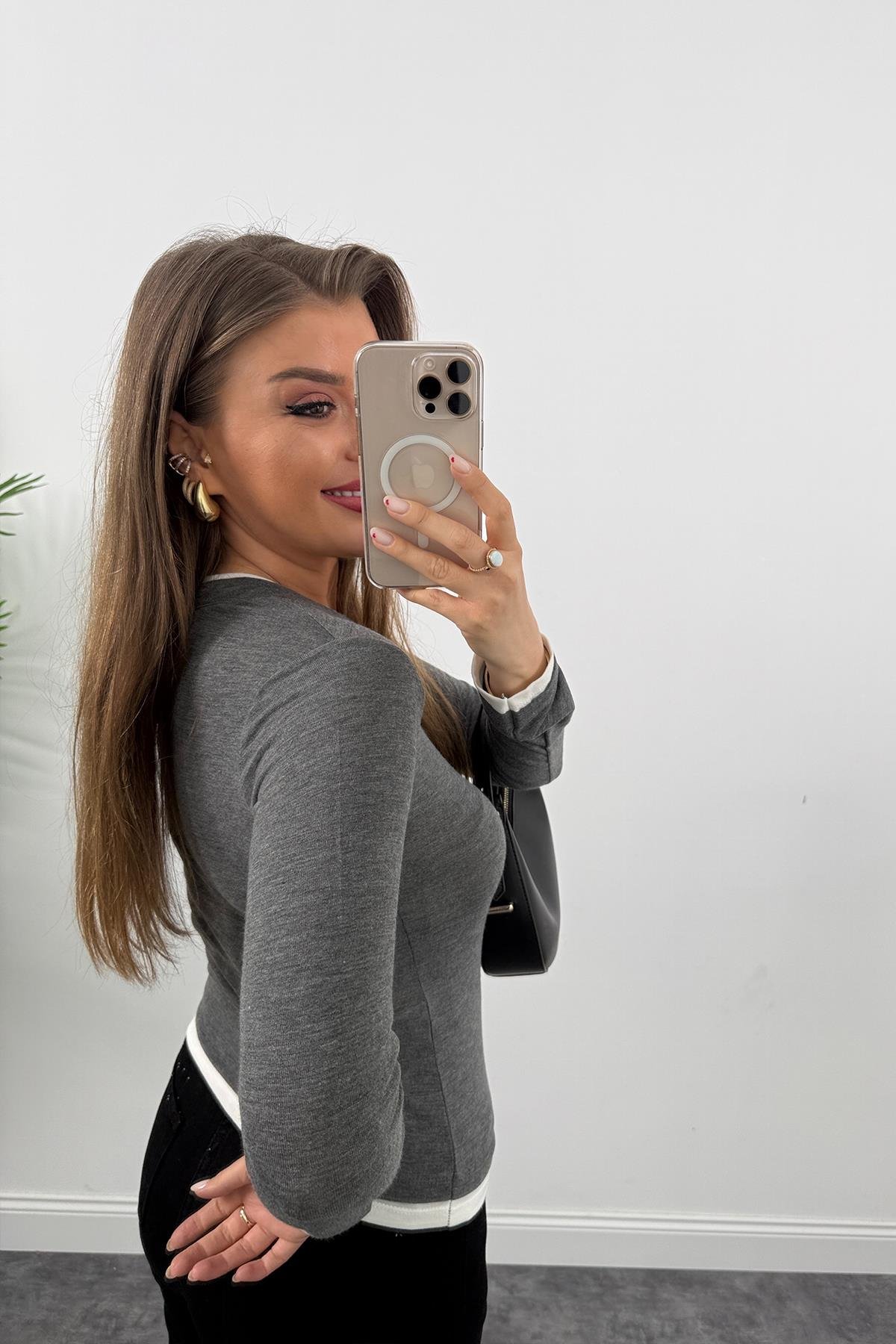 Lüx Kalite Çift Biyeli İnce Pamuklu Triko Antrasit