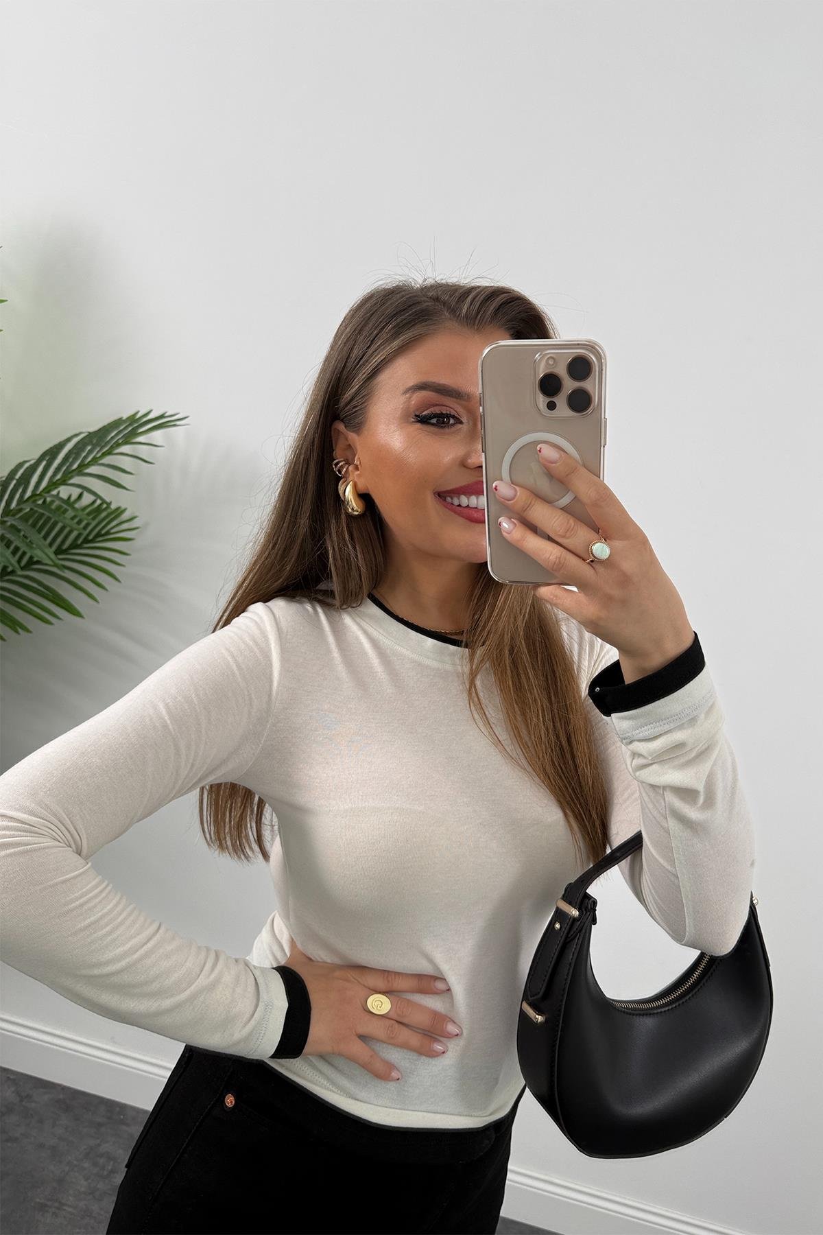 Lüx Kalite Çift Biyeli İnce Pamuklu Triko Ekru