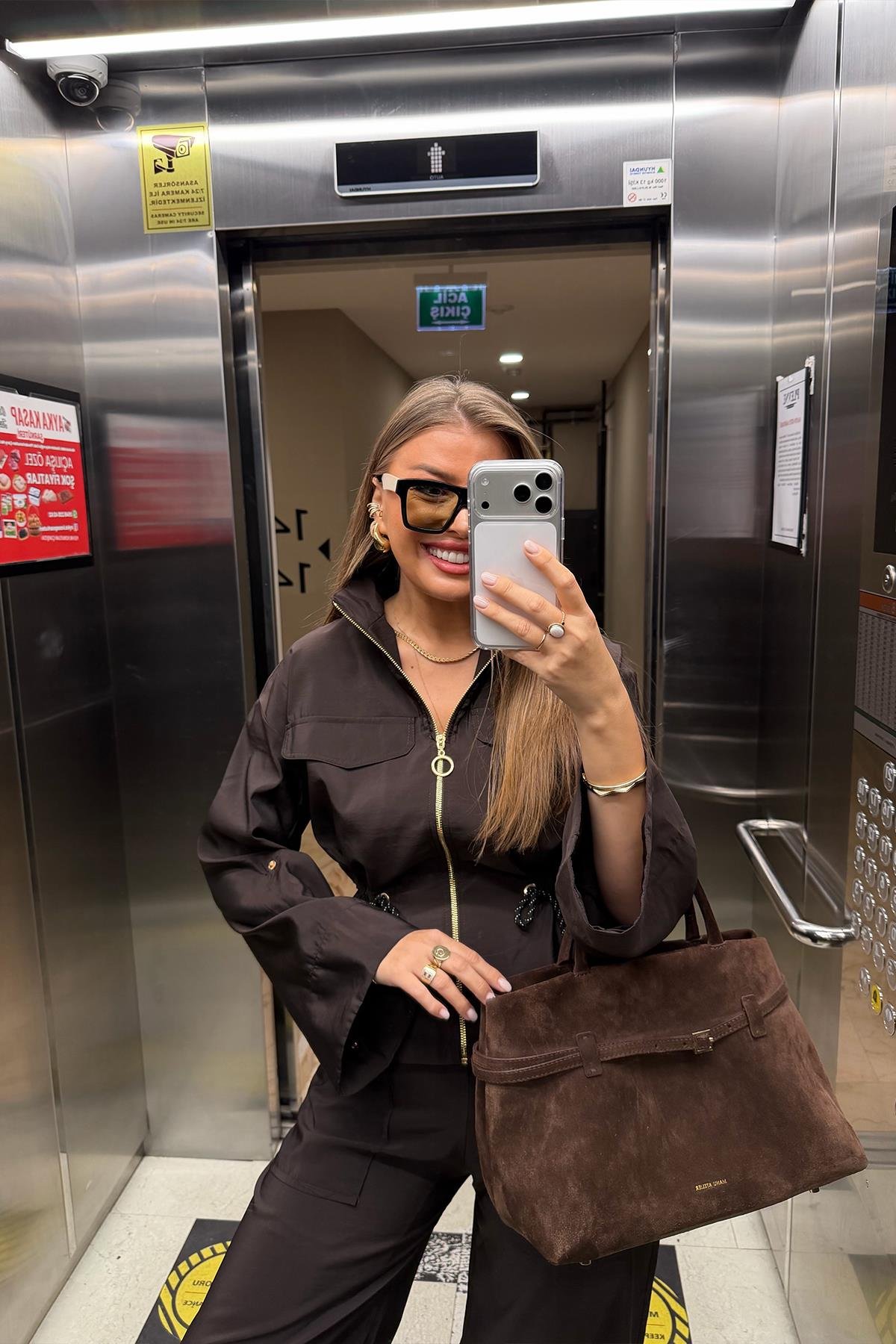 Lüx Kalite Gold Fermuarlı Parlak Kumaş Takım Acı Kahve