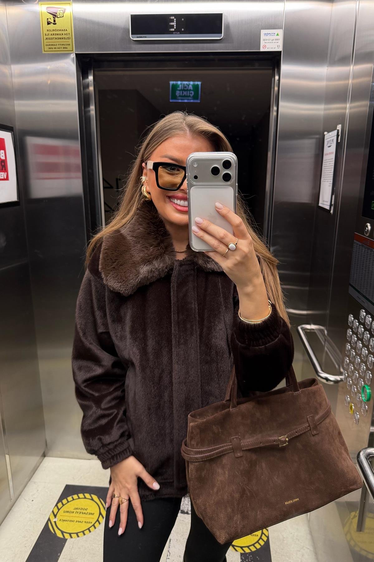 Lüx Kalite İthal Kumaş Kürk Mont Acı Kahve