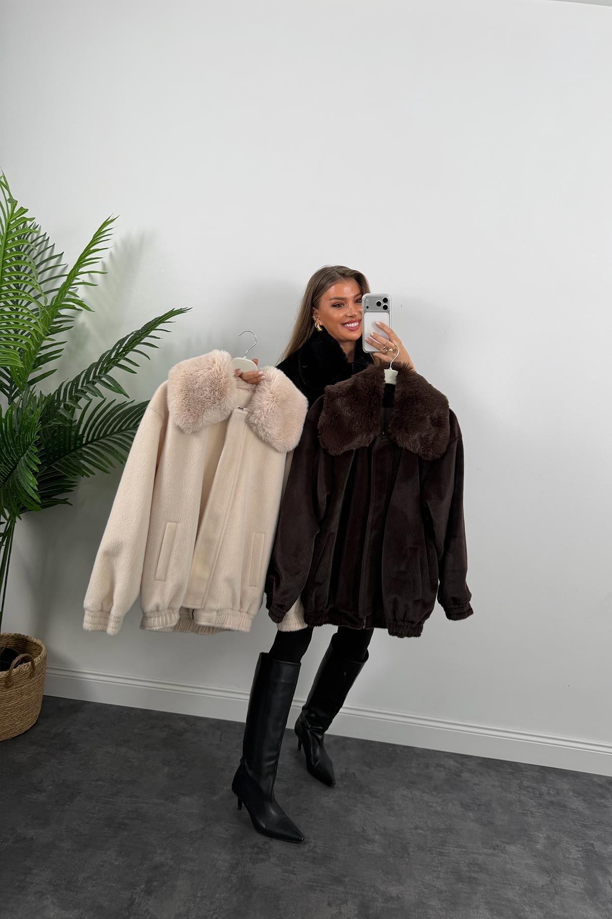 Lüx Kalite İthal Kumaş Kürk Mont Acı Kahve