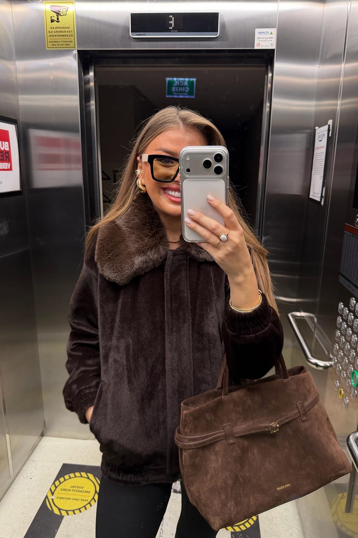 Lüx Kalite İthal Kumaş Kürk Mont Acı Kahve