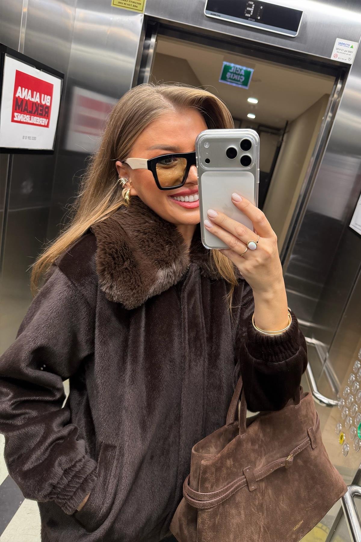 Lüx Kalite İthal Kumaş Kürk Mont Acı Kahve