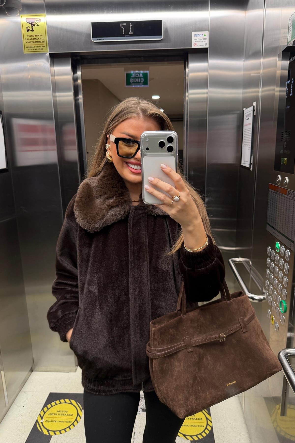 Lüx Kalite İthal Kumaş Kürk Mont Acı Kahve