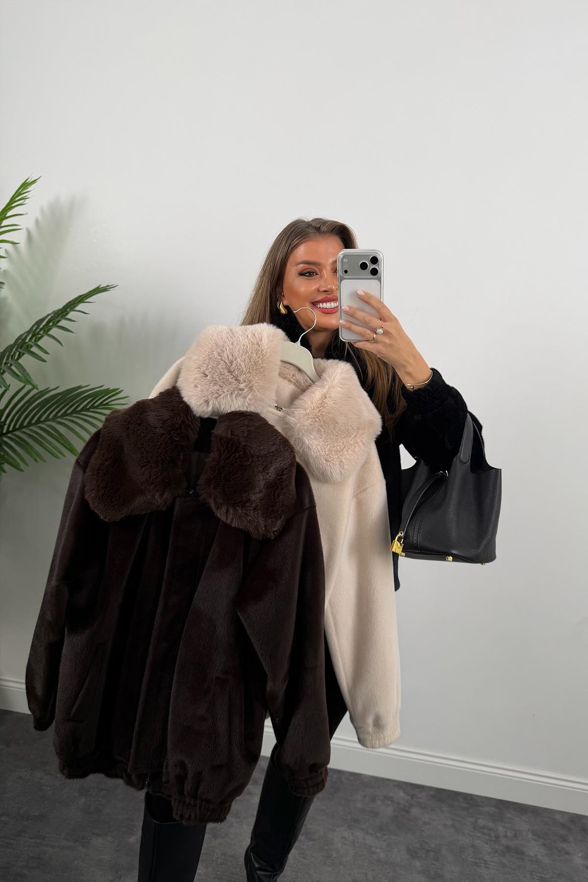 Lüx Kalite İthal Kumaş Kürk Mont Acı Kahve