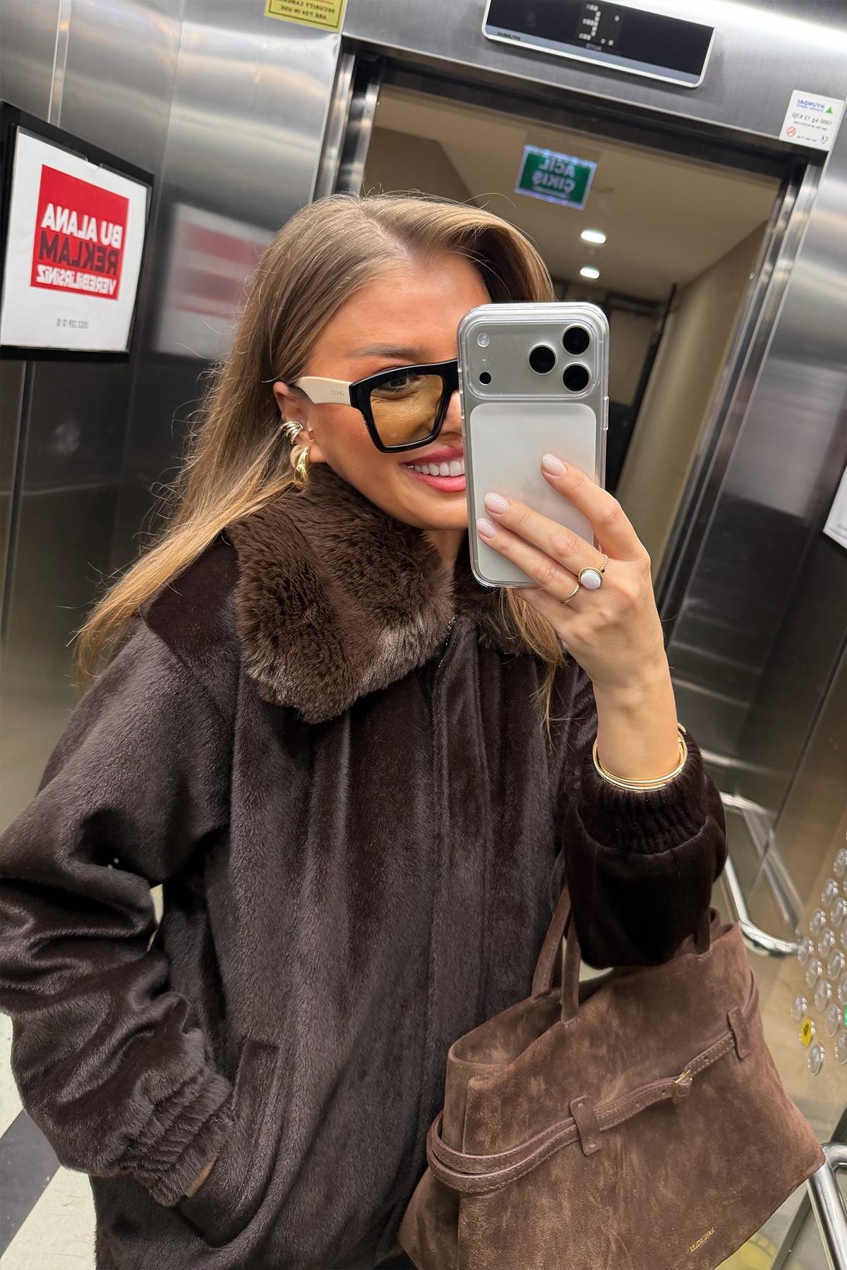 Lüx Kalite İthal Kumaş Kürk Mont Acı Kahve