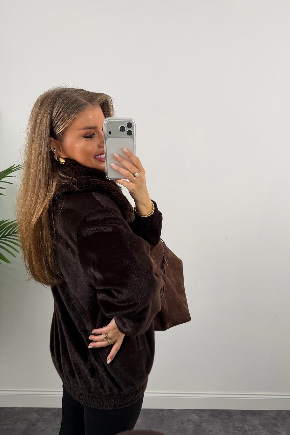 Lüx Kalite İthal Kumaş Kürk Mont Acı Kahve