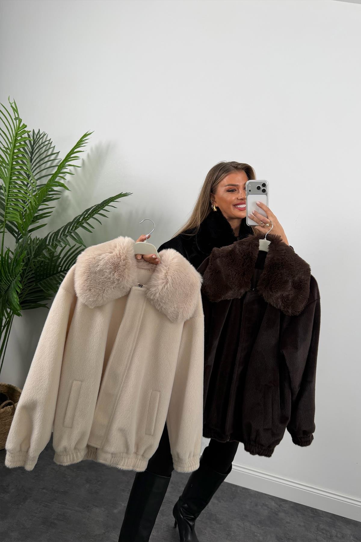 Lüx Kalite İthal Kumaş Kürk Mont Taş