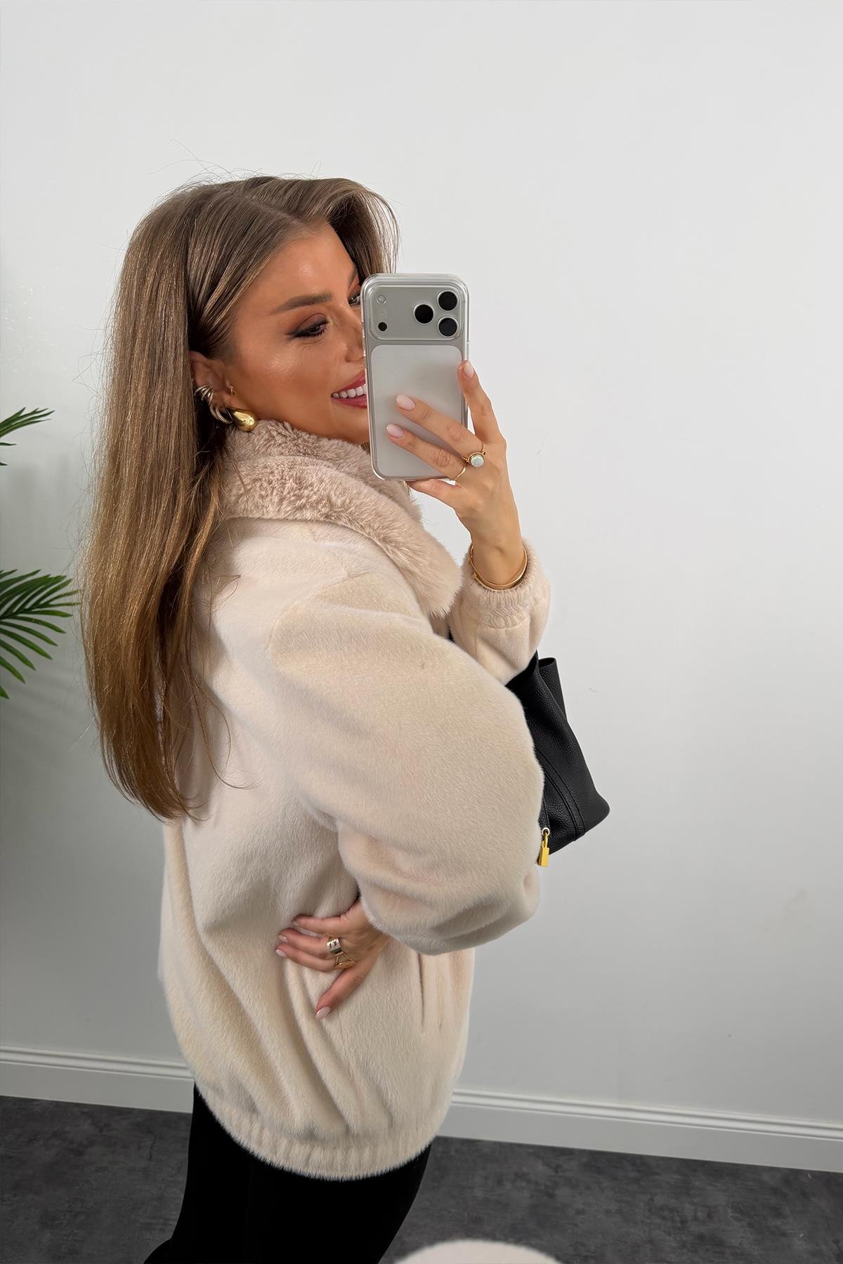 Lüx Kalite İthal Kumaş Kürk Mont Taş