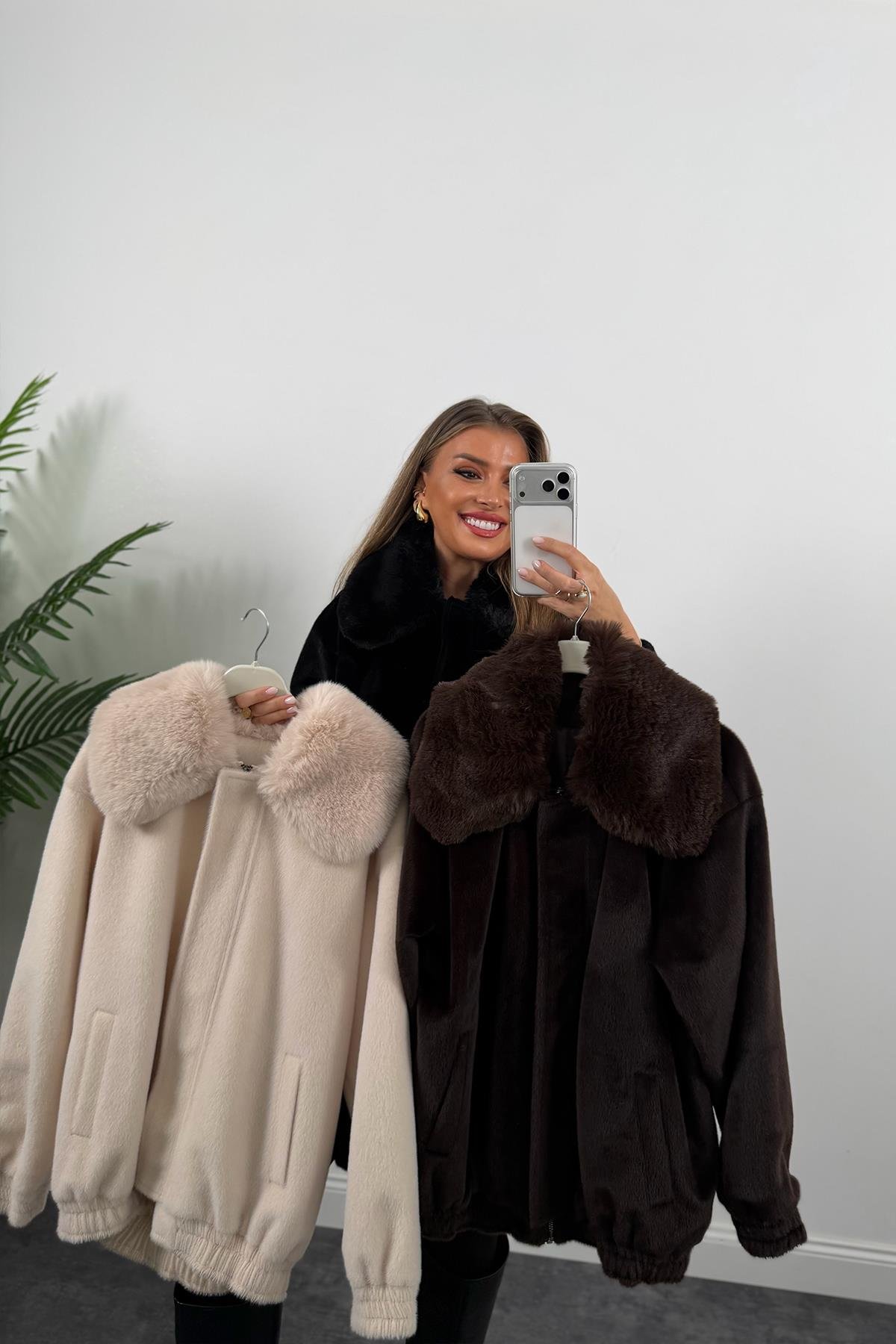 Lüx Kalite İthal Kumaş Kürk Mont Taş