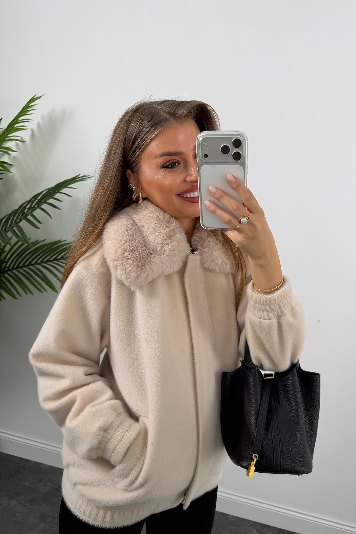 Lüx Kalite İthal Kumaş Kürk Mont Taş