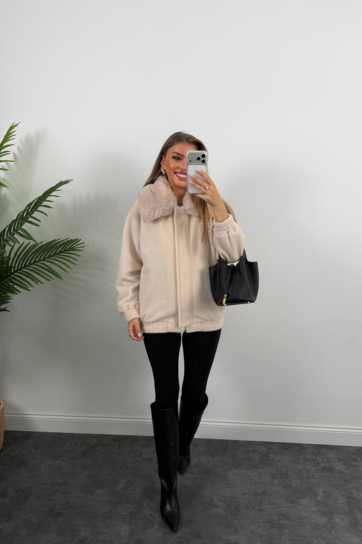 Lüx Kalite İthal Kumaş Kürk Mont Taş