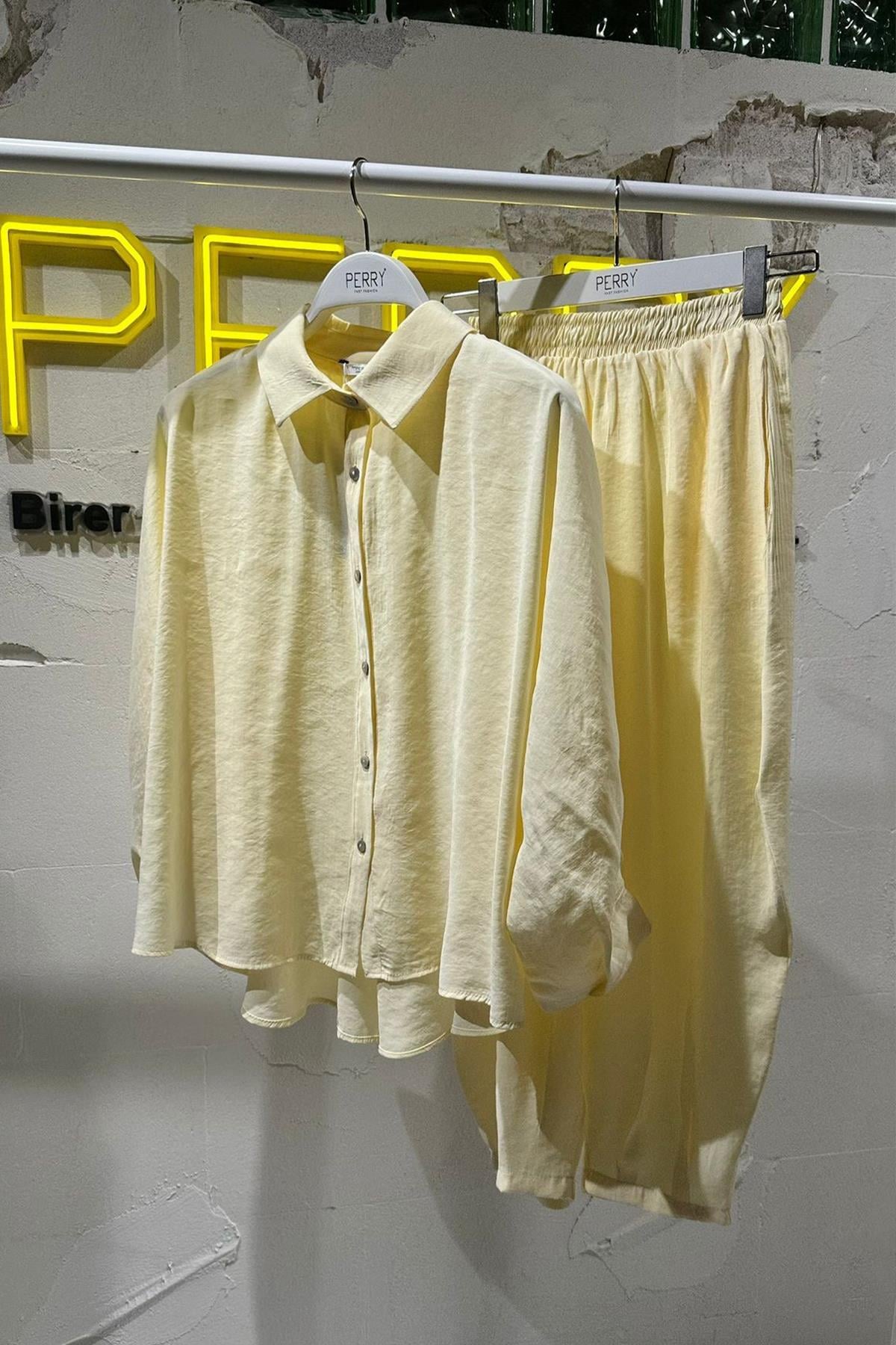 Lüx Kalite İthal Tensel Kumaş Harem Takım Pastel Sarı