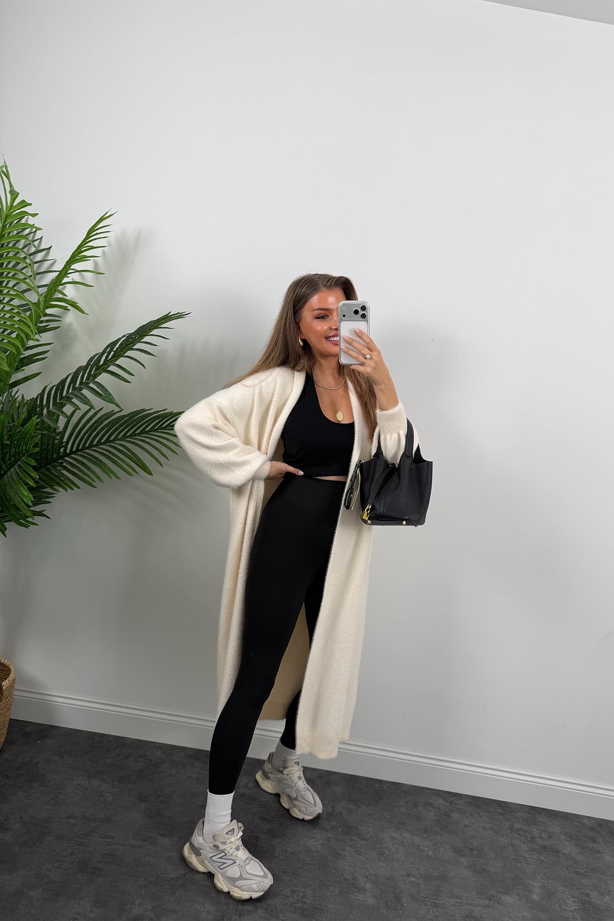 Lüx Kalite Kaşmir Dokulu Maxi Yumoş Hırka Krem