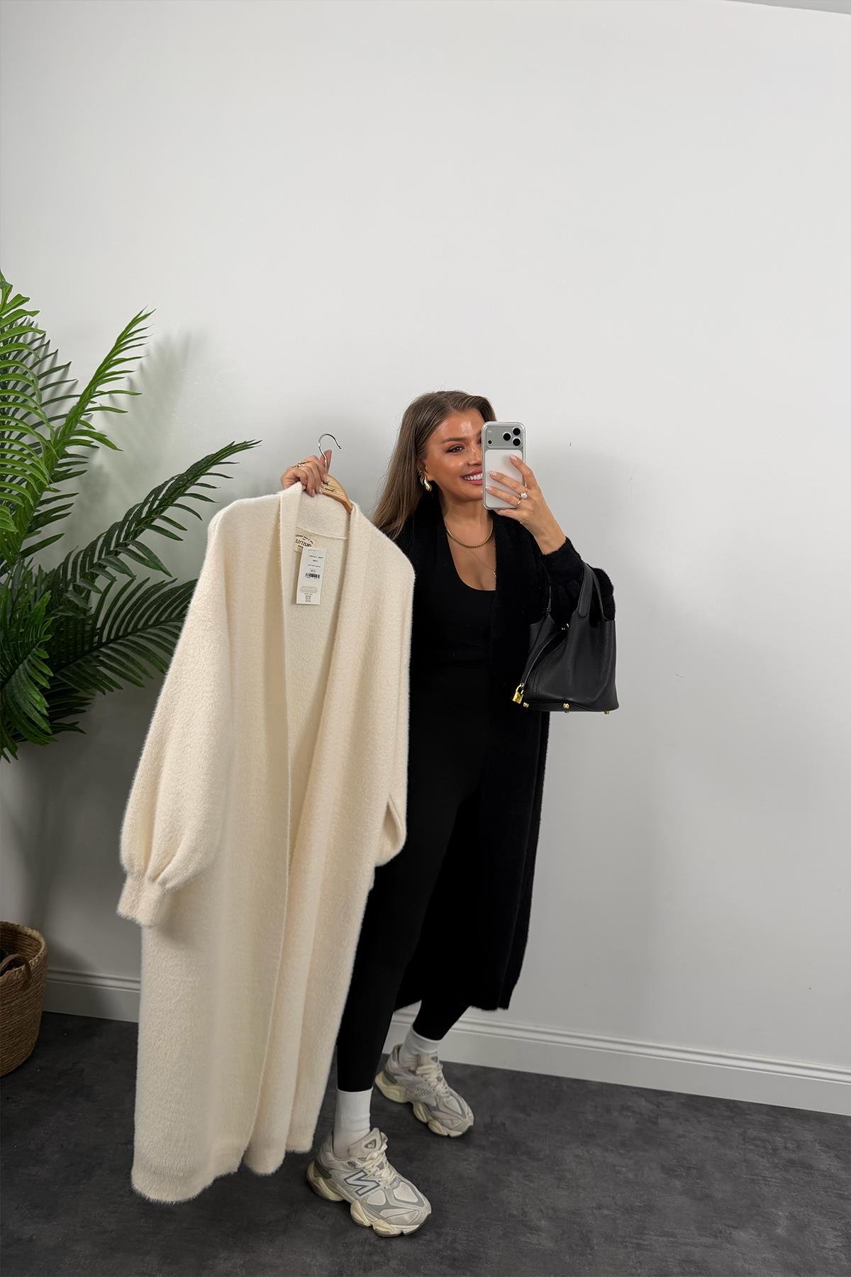 Lüx Kalite Kaşmir Dokulu Maxi Yumoş Hırka Siyah