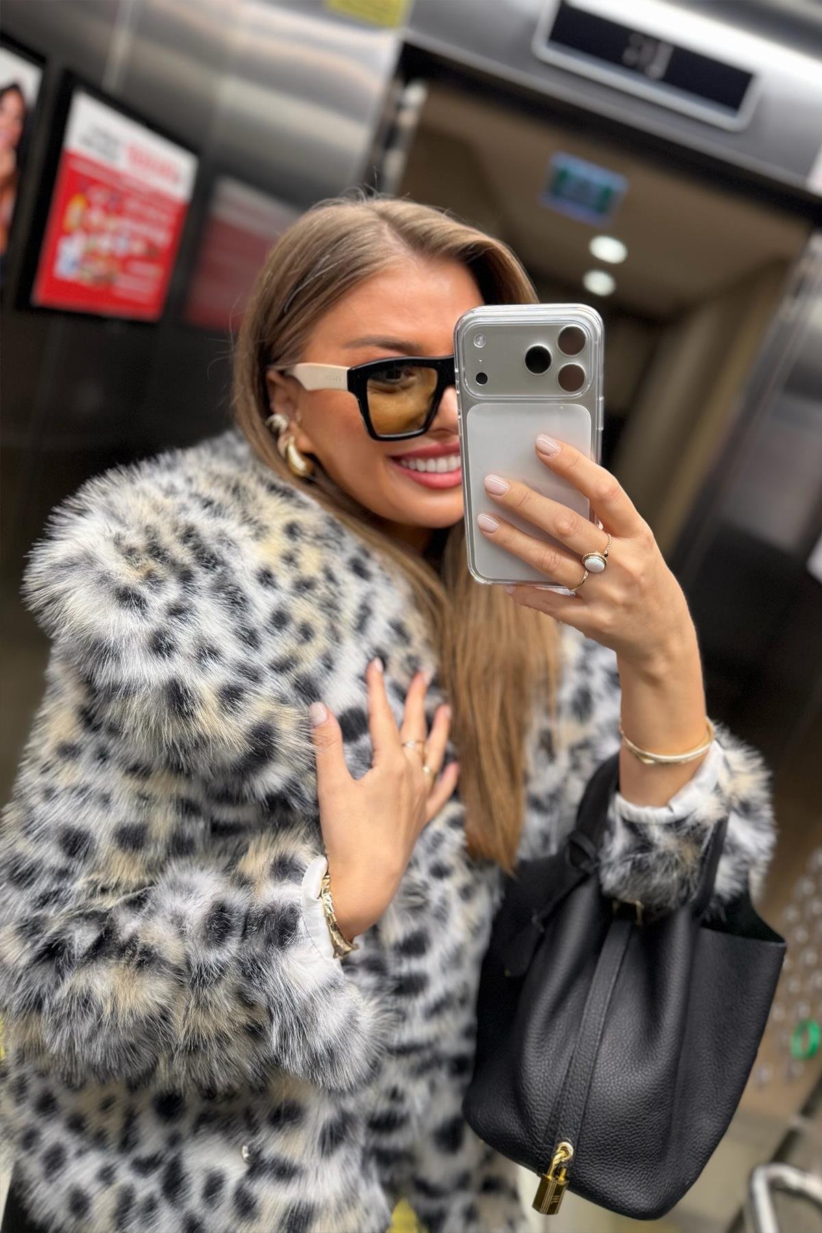 Lüx Kalite Leopar Desenli Vegan İpek Kürk