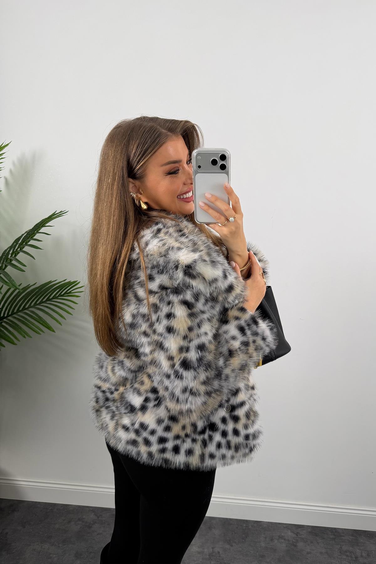 Lüx Kalite Leopar Desenli Vegan İpek Kürk