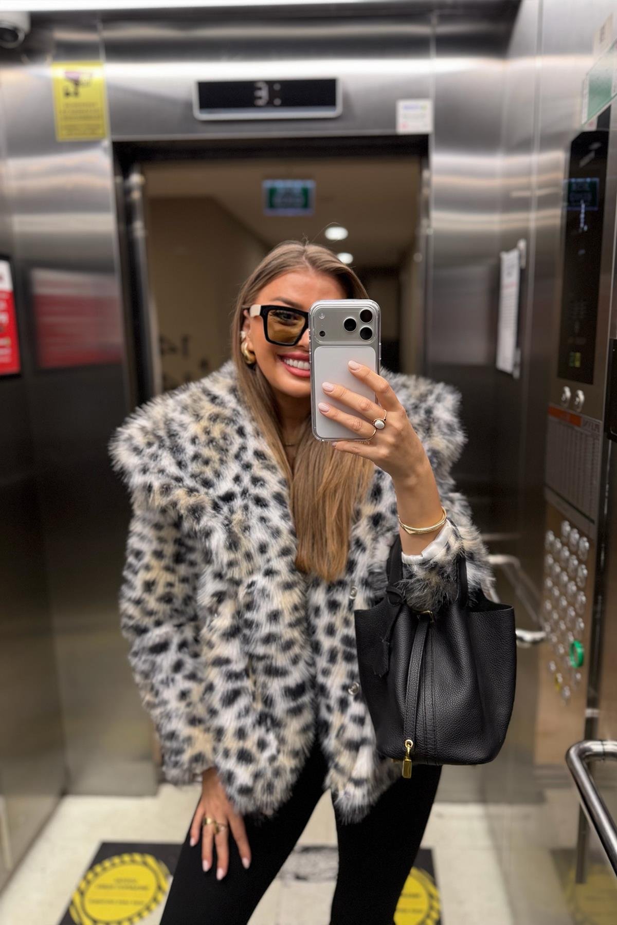 Lüx Kalite Leopar Desenli Vegan İpek Kürk