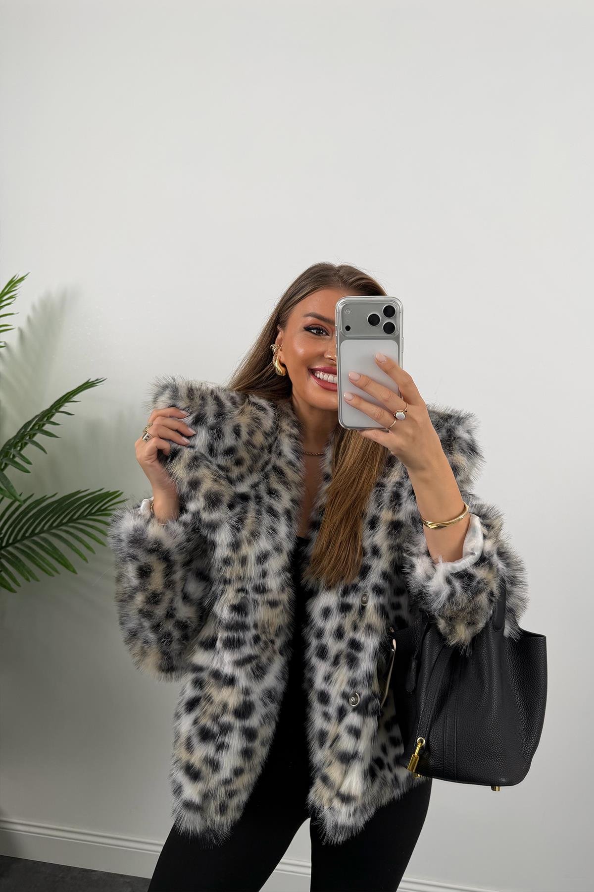 Lüx Kalite Leopar Desenli Vegan İpek Kürk