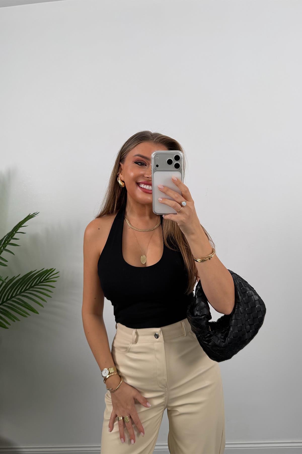 Lüx Kalite Likralı Yumuşak Deri Palazzo Pantolon Taş