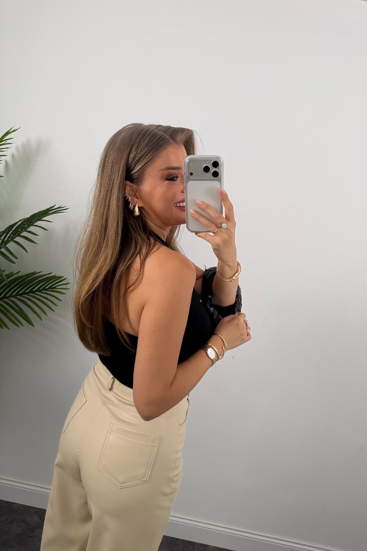 Lüx Kalite Likralı Yumuşak Deri Palazzo Pantolon Taş