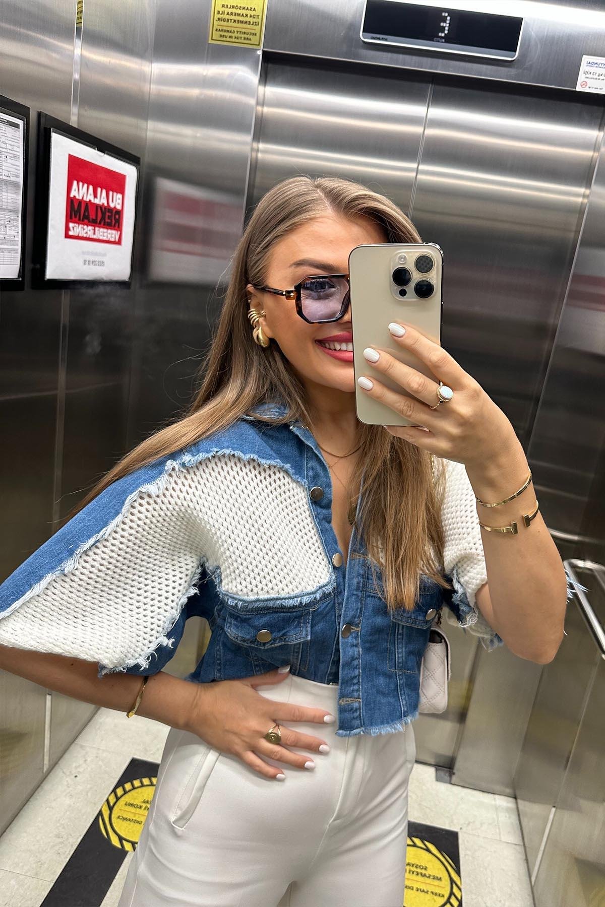 Lüx Kalite Marka Model Tasarım Jean Mixli Ceket