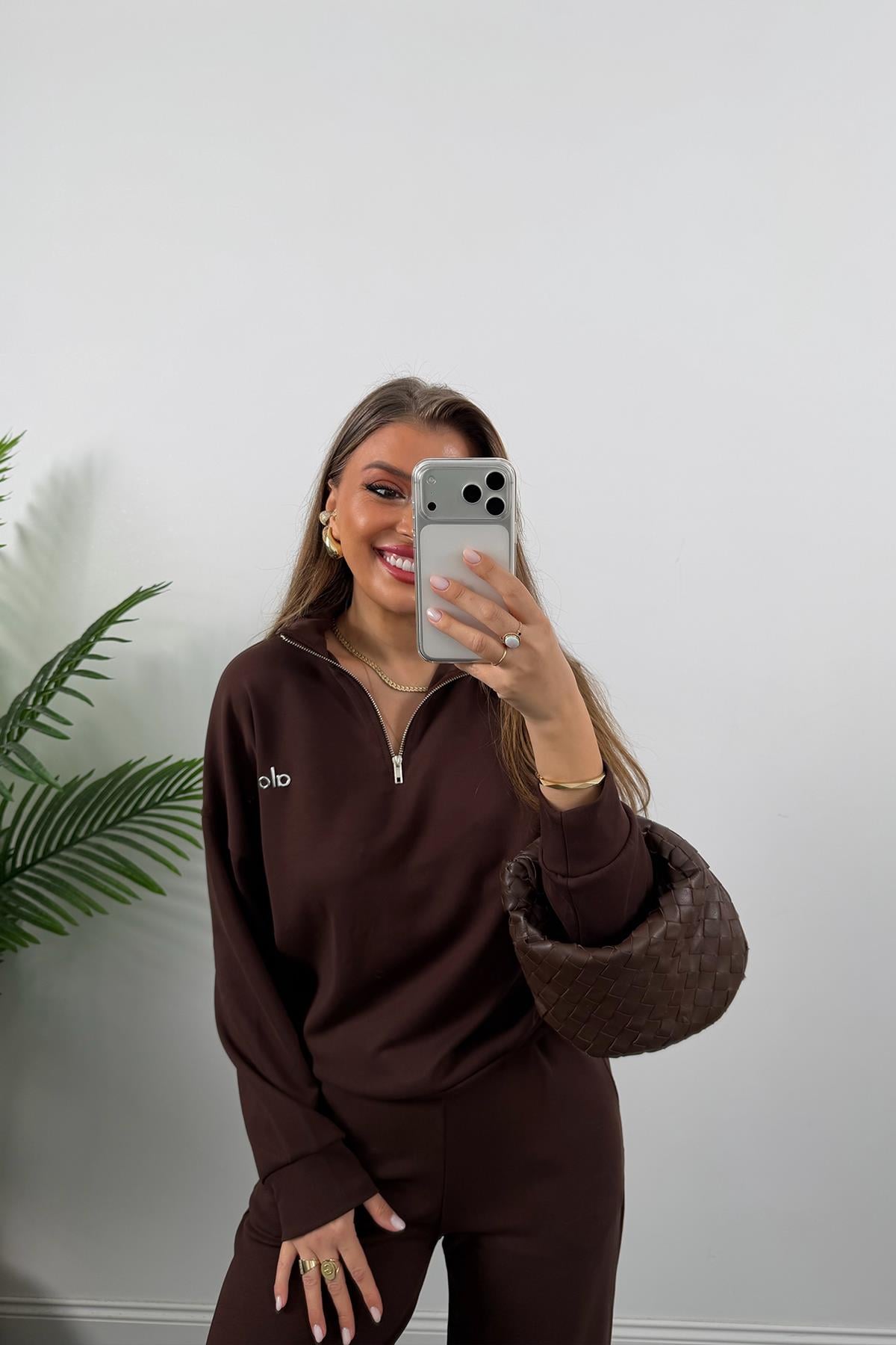 Lüx Kalite Ola Sweat Palazzo Eşofman Takımı Acı Kahve