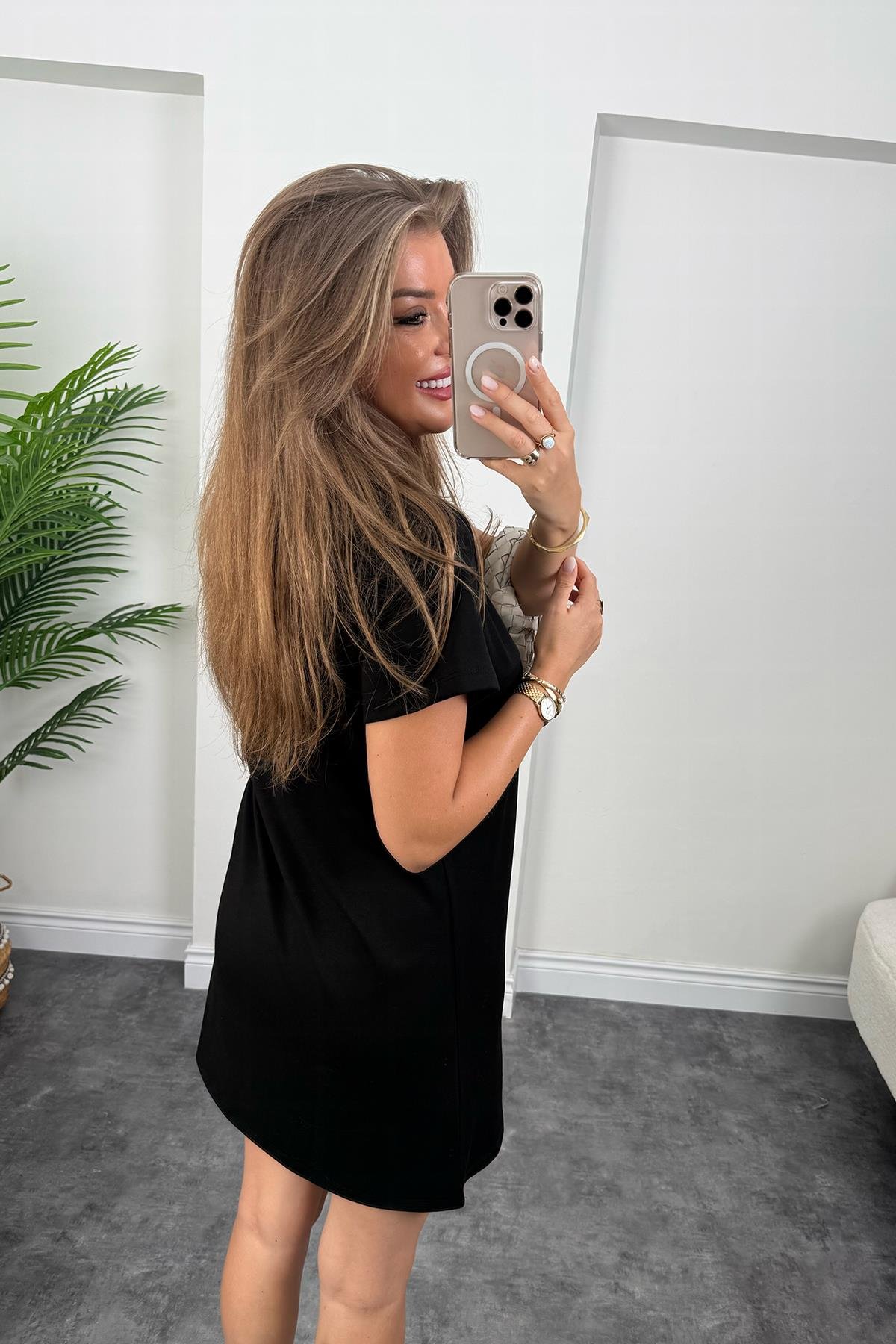 Lüx Kalite Oyhs Kumaş Kısa Kol Basic Elbise Siyah