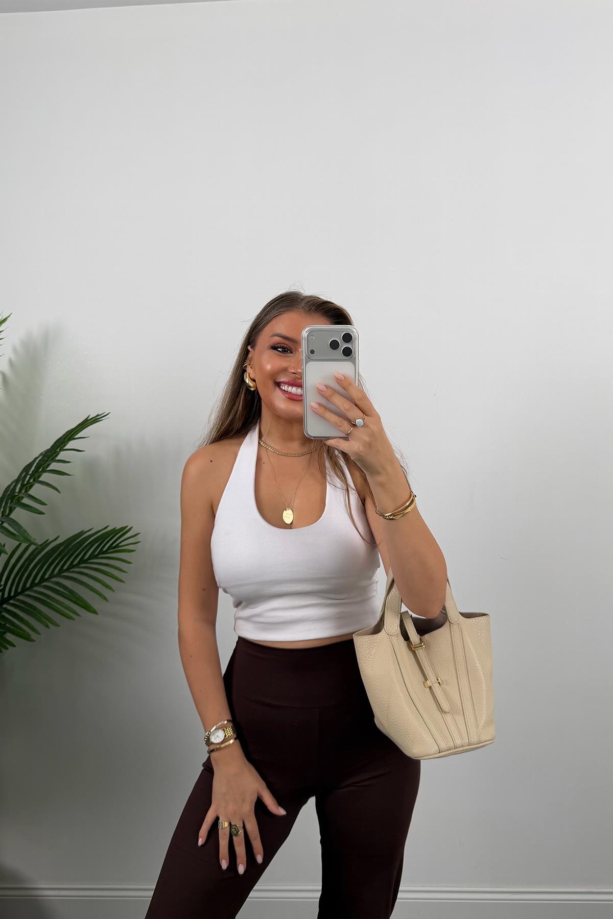 Lüx Kalite Oysh Model Likralı Flare Tayt Acı Kahve