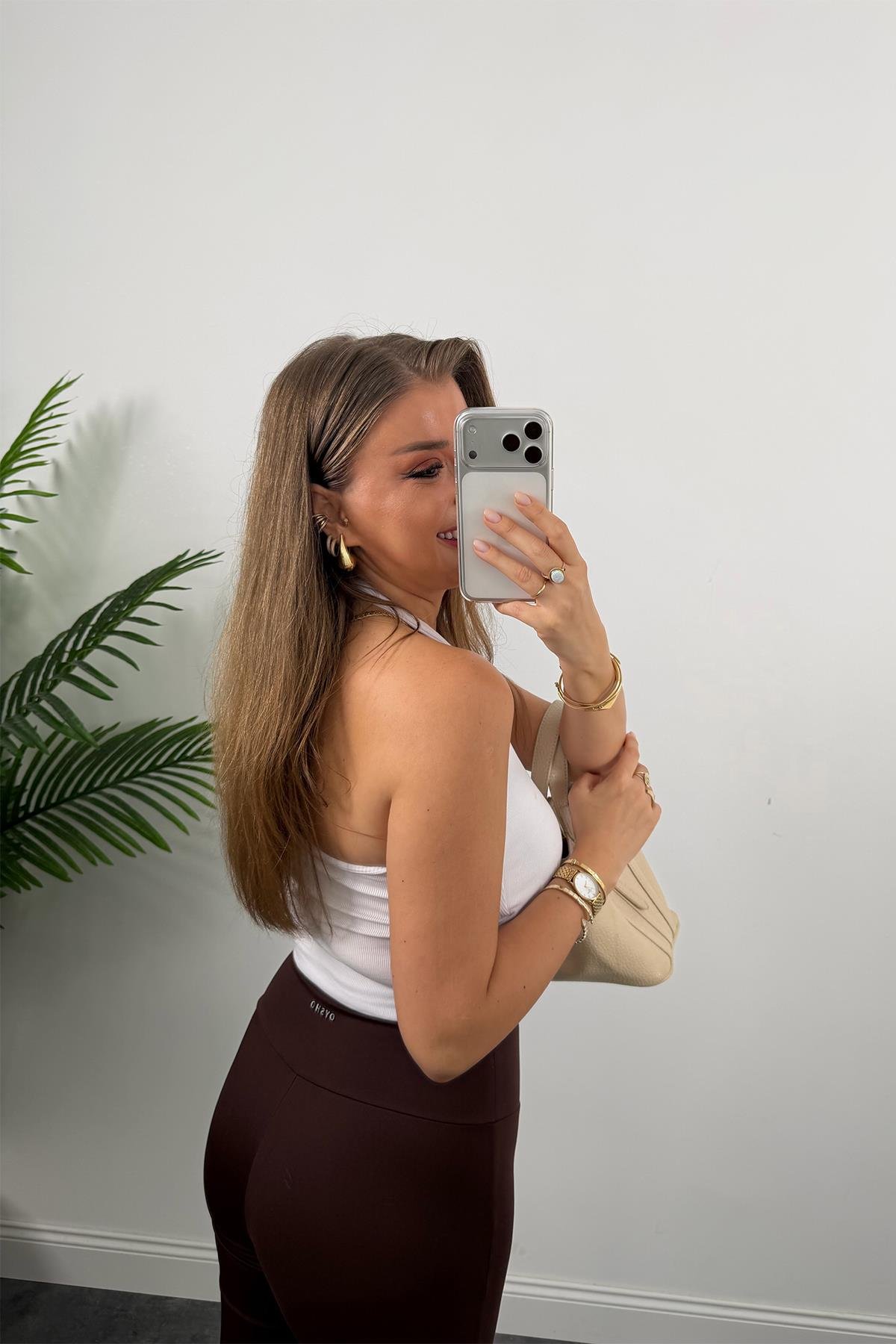 Lüx Kalite Oysh Model Likralı Flare Tayt Acı Kahve