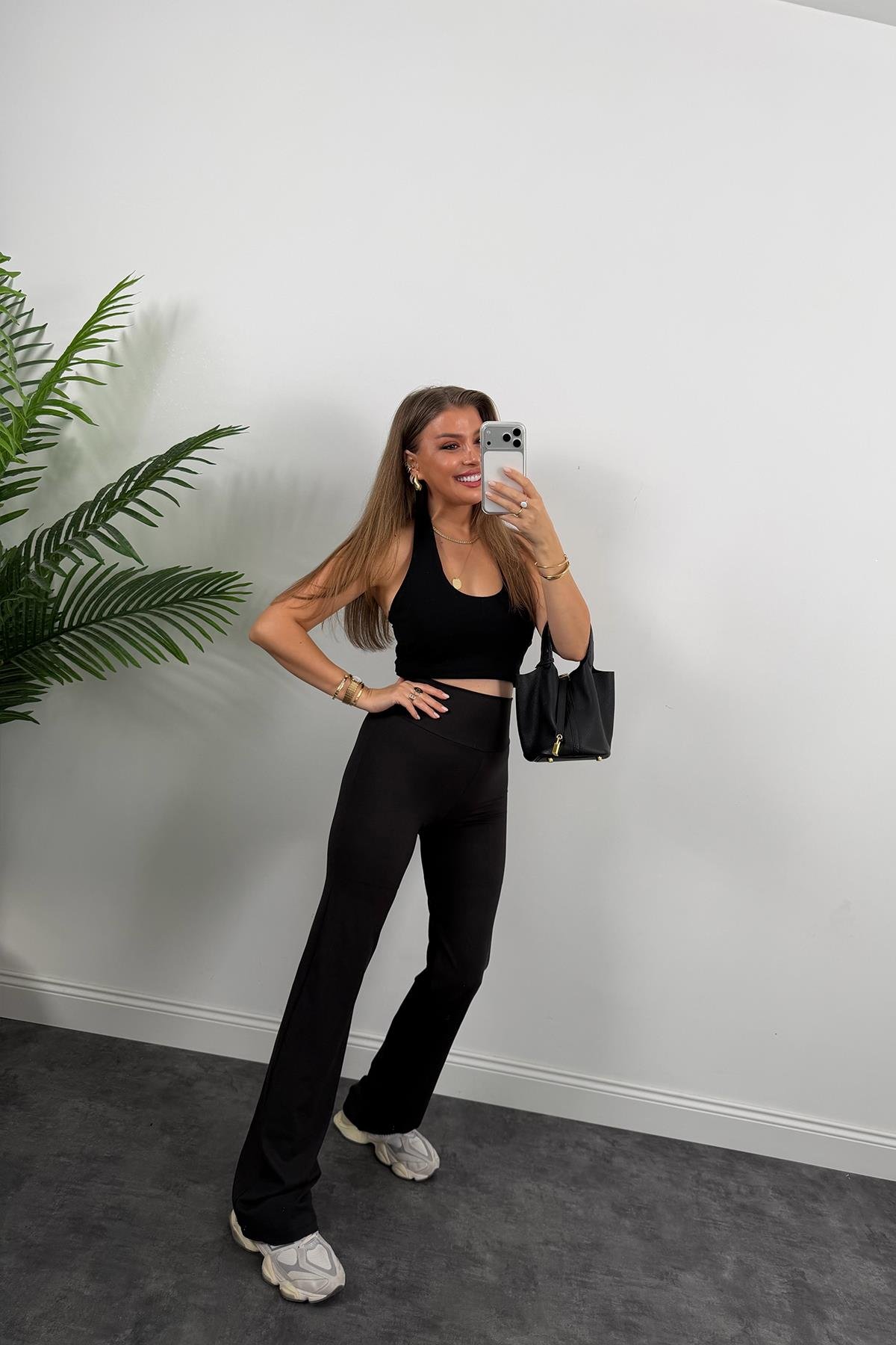 Lüx Kalite Oysh Model Likralı Flare Tayt Siyah