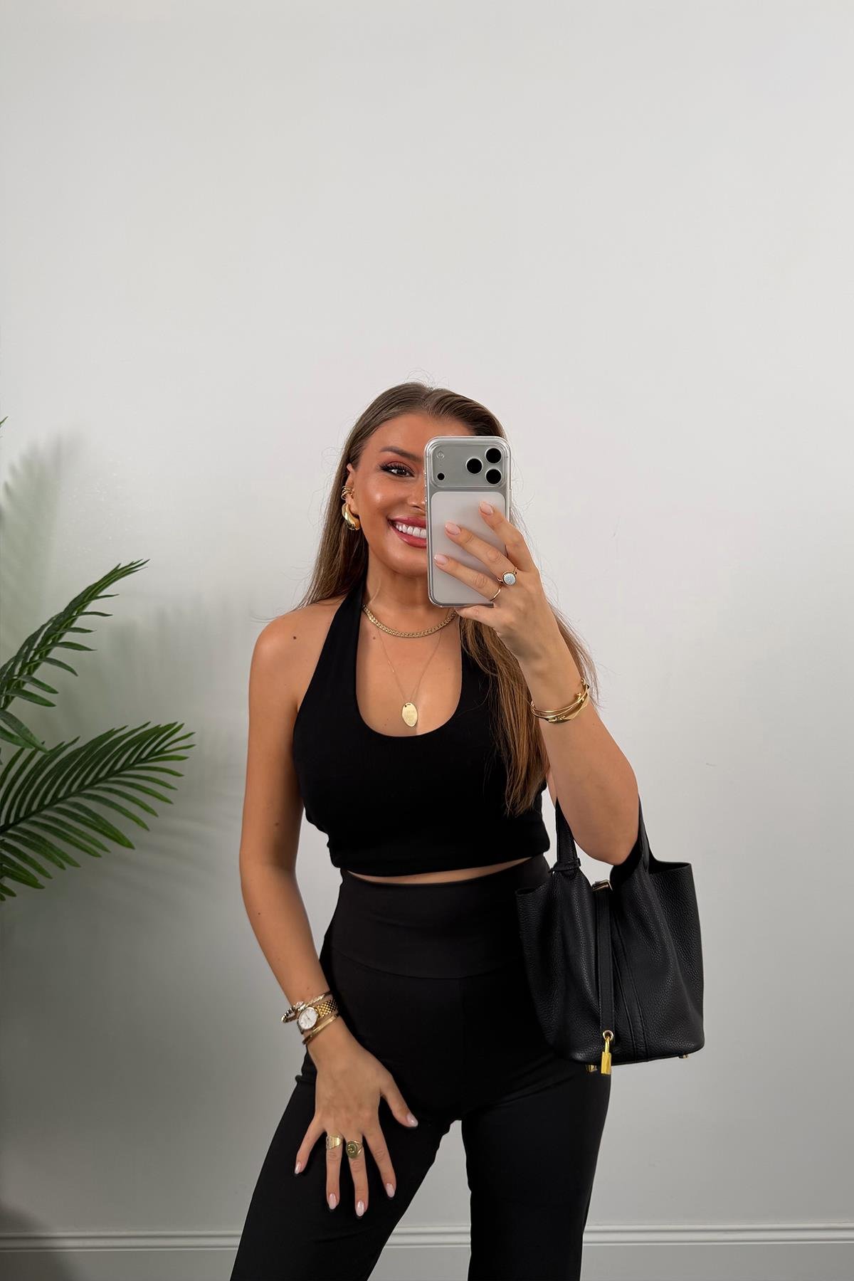 Lüx Kalite Oysh Model Likralı Flare Tayt Siyah