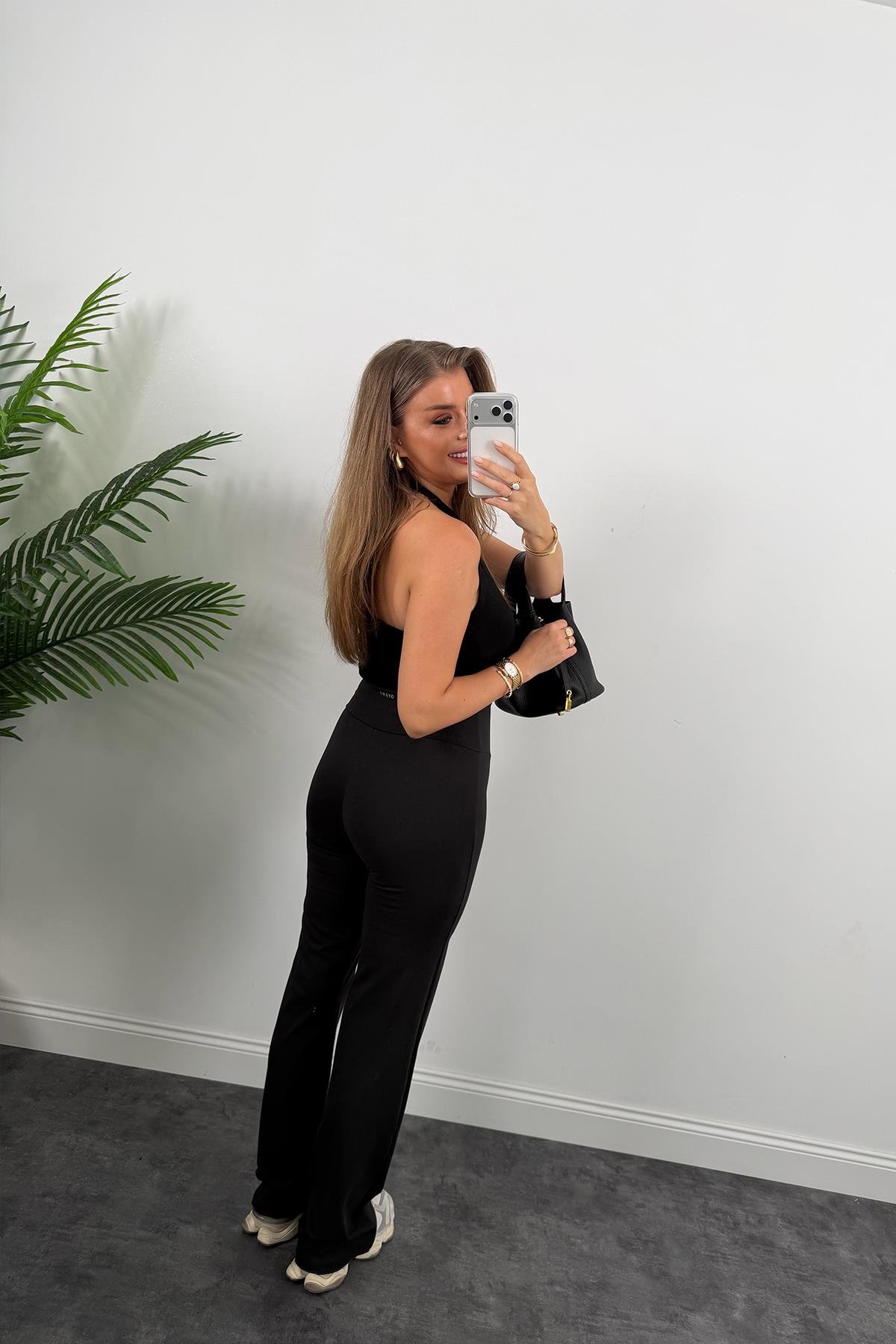 Lüx Kalite Oysh Model Likralı Flare Tayt Siyah