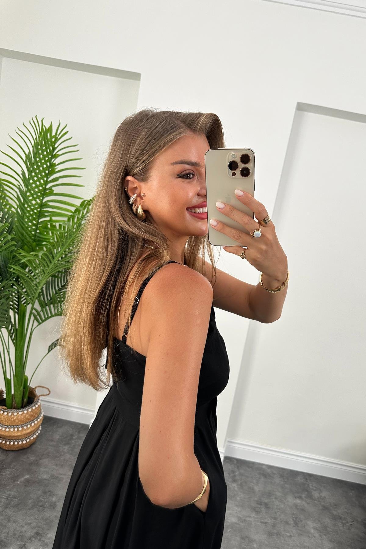 Lüx Kalite Tensel Modal Kumaş Kemerli Maxi Kloş Elbise Siyah