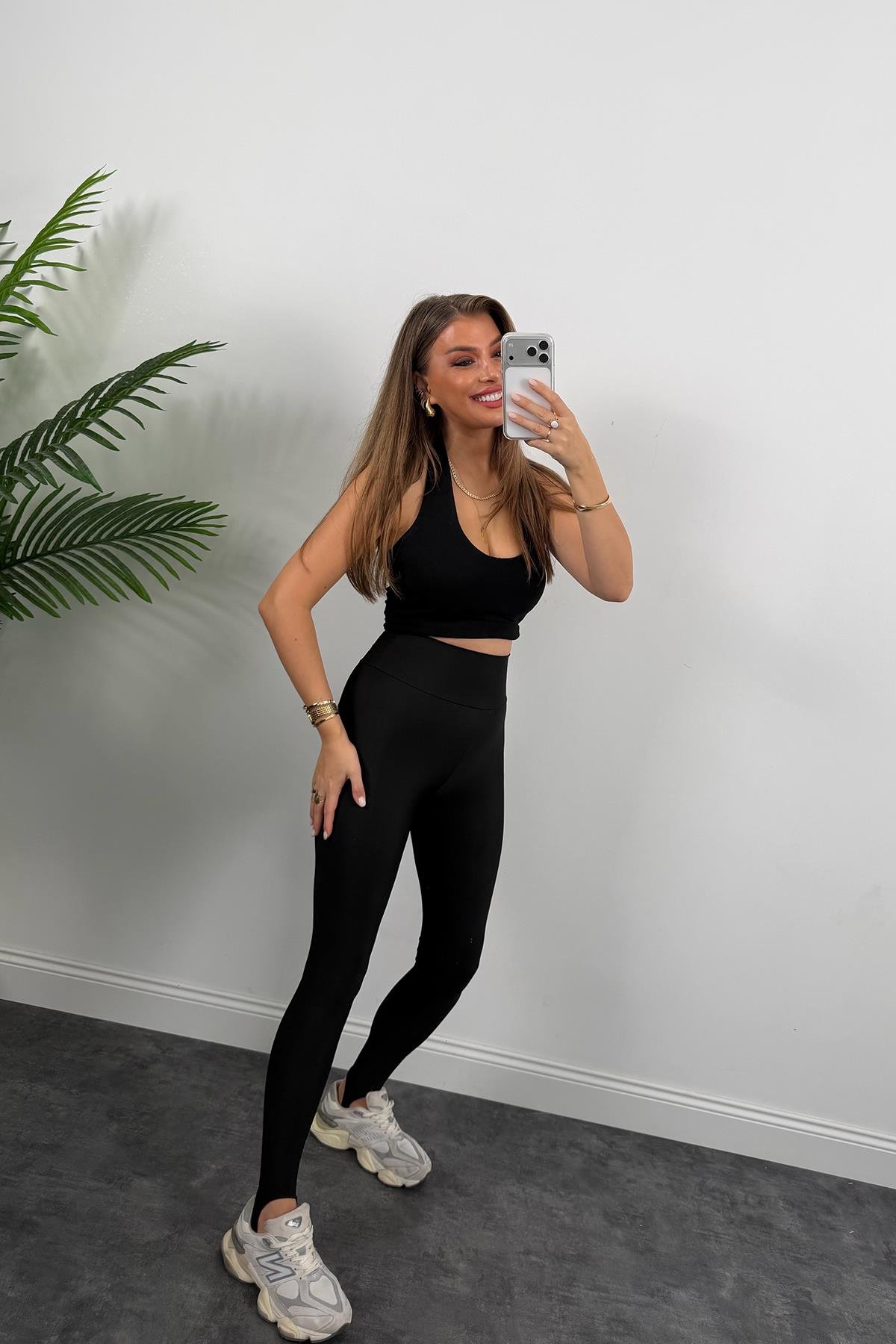 Lüx Kalite Topuktan Geçmeli Toparlayıcı Füzo Tayt Siyah