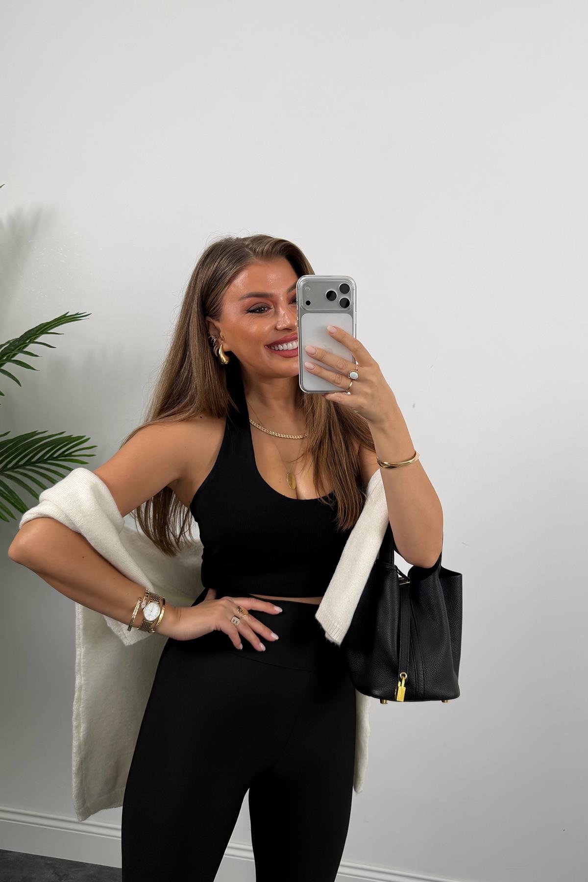 Lüx Kalite Topuktan Geçmeli Toparlayıcı Füzo Tayt Siyah