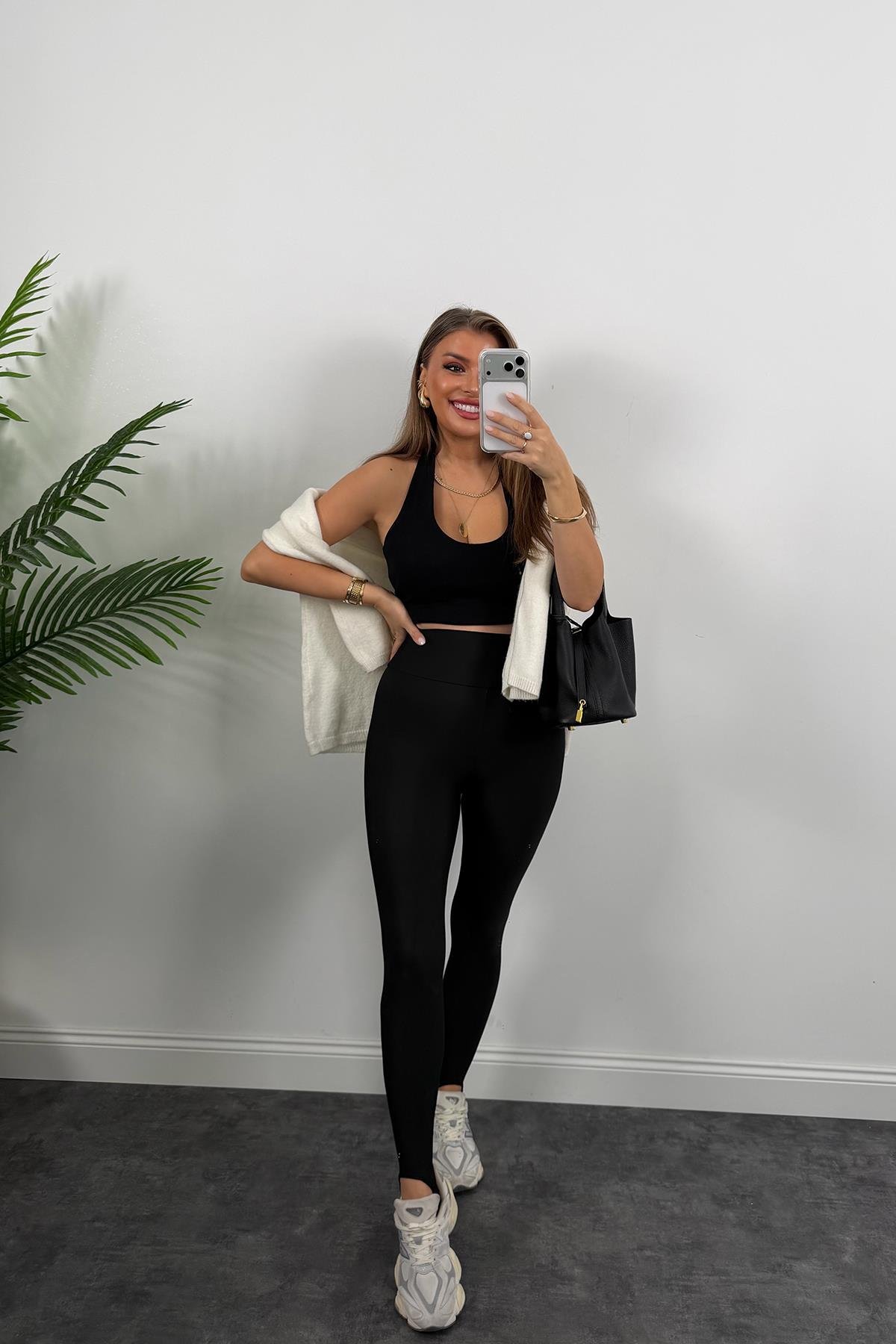 Lüx Kalite Topuktan Geçmeli Toparlayıcı Füzo Tayt Siyah