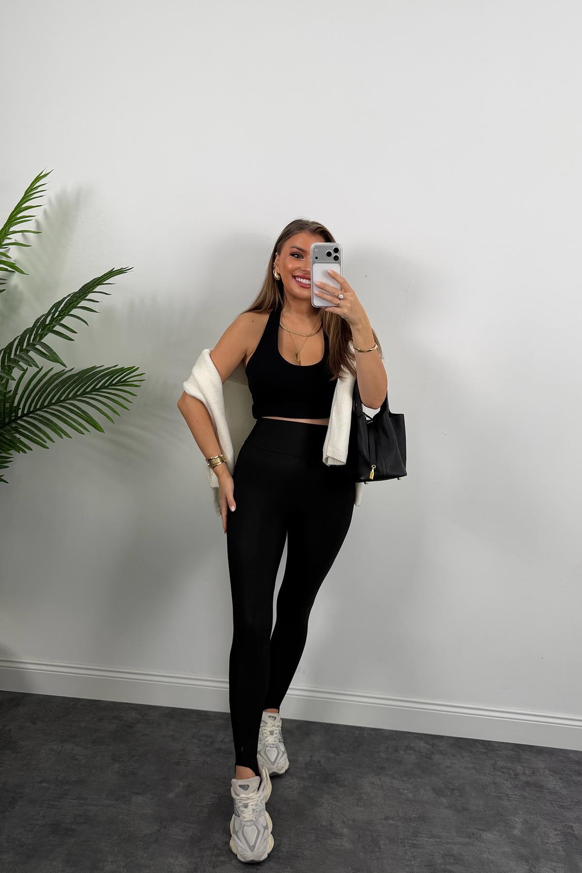 Lüx Kalite Topuktan Geçmeli Toparlayıcı Füzo Tayt Siyah