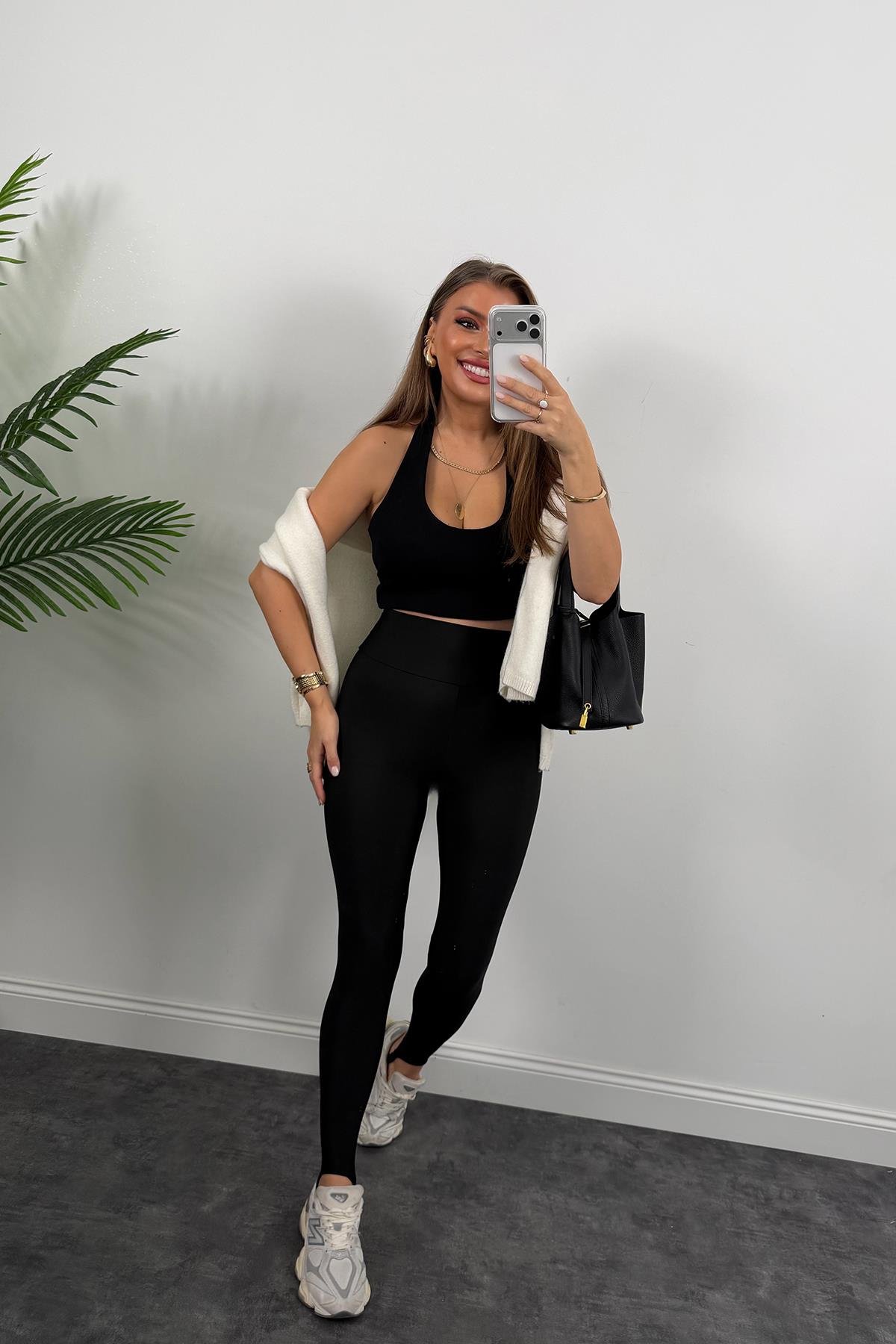 Lüx Kalite Topuktan Geçmeli Toparlayıcı Füzo Tayt Siyah